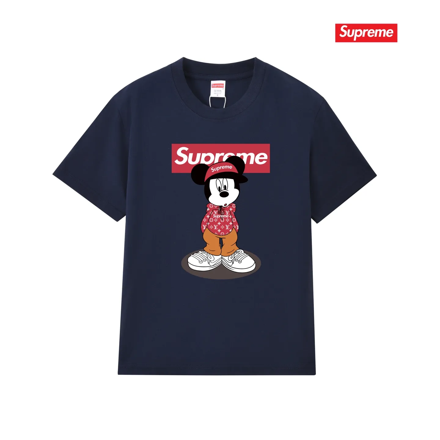 S235 P110💰 Supreme 2025 new Disney Mickey Mouse co-branded short-sleeved T-shirt for men in summer Mickey cartoon, loose fit, using 260 grams of combed cotton double yarn, all three standards from fabrics to accessories, ZP, imported Matsui company slurry printing will never crack, the whole piece adopts three-needle five-thread process. The neckline-shoulder seam-sleeve seam is double-lined, which looks more three-dimensional and textured) and the original version has the same craftsmanship and classic version. Feel free to compare zp. The whole piece adopts three-needle five-thread craftsmanship (neckline-shoulder seam-sleeve seam double thread, which looks more three-dimensional and textured). It has the same craftsmanship as the original original, classic version. Color: black, white, light gray, pink, navy. Size: S M L XL XXL