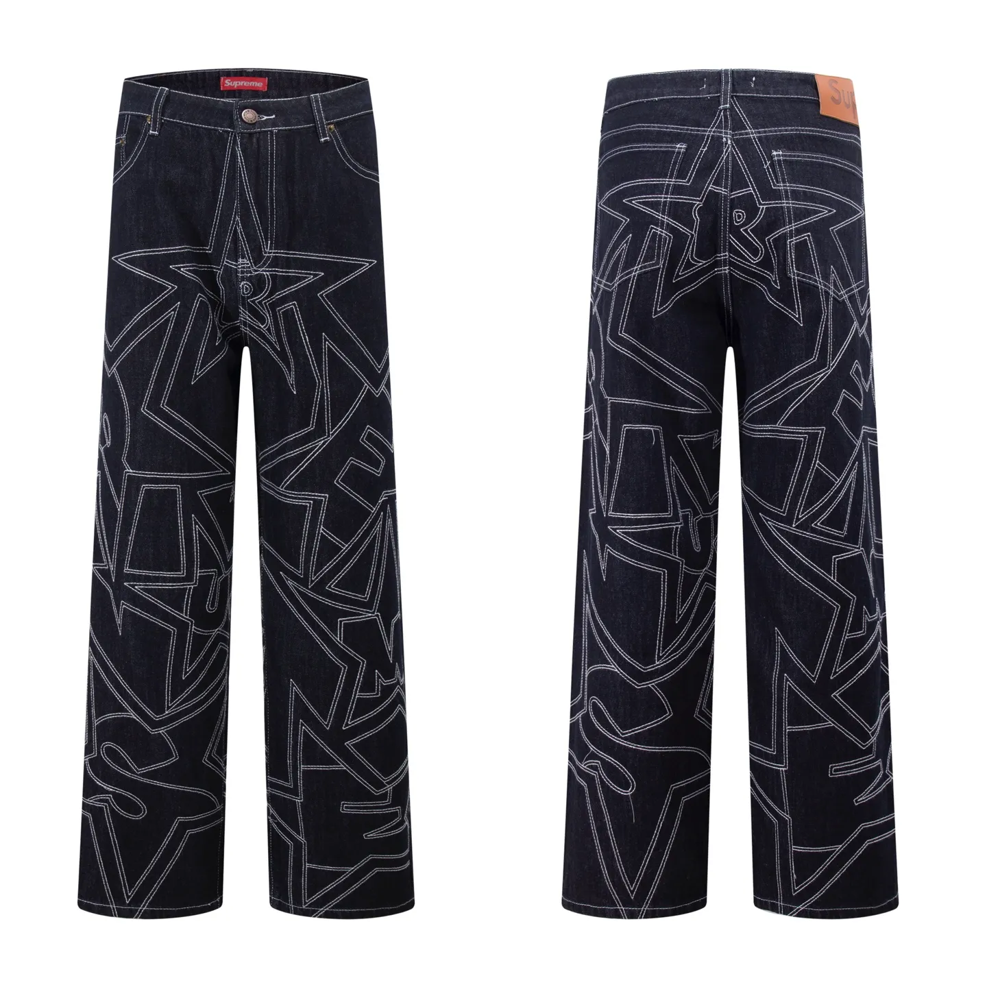 P260 model number: H53 Supreme & SS25 Paris-limited five-pointed star jeans for the opening season. Large R embroidered color jeans. Styles with different wash textures are very friendly to people with thin legs and thick legs. The slightly flared version is very flattering to the leg shape. Moderate length that never goes out of style, easy to match with casual, basic styling for various styles, a must-have in the wardrobe! The fabric is stiff but also makes the upper body soft without losing texture. The washing process is even more perfect. It is a must-have item for everyone! ! ! Washed wheat, hang tag, pants label, three labels complete Size: 30-32-34-36 Color: black