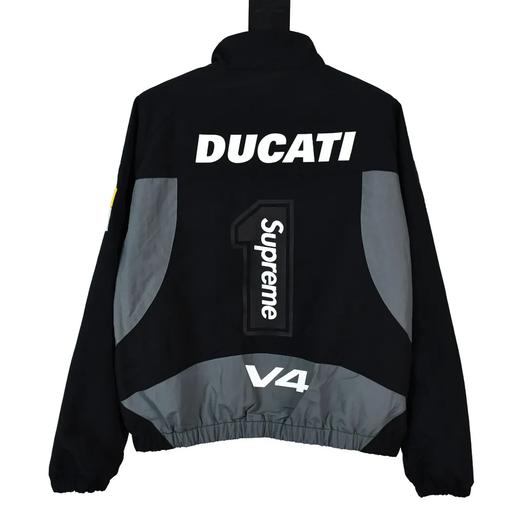 S552💰p570 Supreme 24ss Ducati Ducati co-branded Track Jacket racing uniform school uniform jacket - Color: Black White - Size: S M L XL Customized full set of accessories/YKK metal zipper/Customized hardware/Three standards