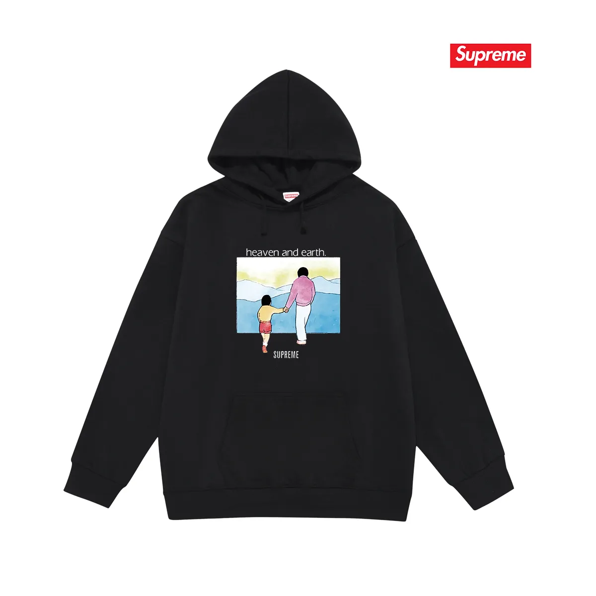 Style No. S2013 #terry P160💰 Velvet P170💰 Supreme FW19 Week 1 Heaven and Earth Tee printed hooded sweatshirt Made of 400g large terry 430g silver fox velvet (off-shoulder large version) fabric, soft texture and no pilling Imported environmentally friendly printing glue The pattern is bright and three-dimensional Quality 💥Same style for men and women The upper body is trendy Color: black white gray Size: S M L XL XXL