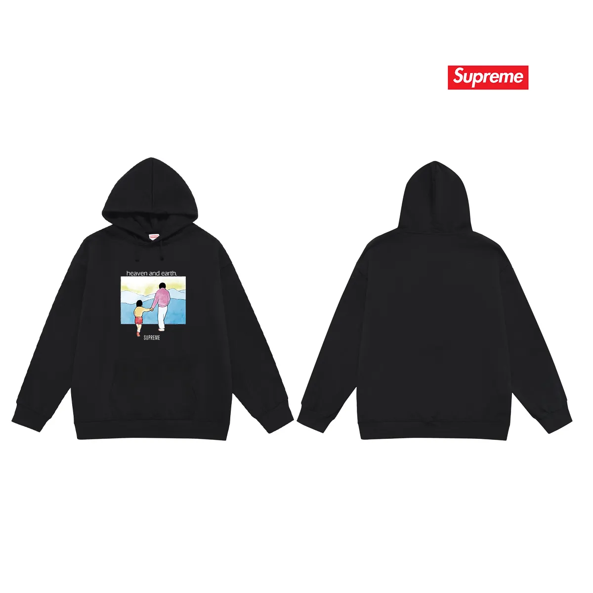 Style No. S2013 #terry P160💰 Velvet P170💰 Supreme FW19 Week 1 Heaven and Earth Tee printed hooded sweatshirt Made of 400g large terry 430g silver fox velvet (off-shoulder large version) fabric, soft texture and no pilling Imported environmentally friendly printing glue The pattern is bright and three-dimensional Quality 💥Same style for men and women The upper body is trendy Color: black white gray Size: S M L XL XXL