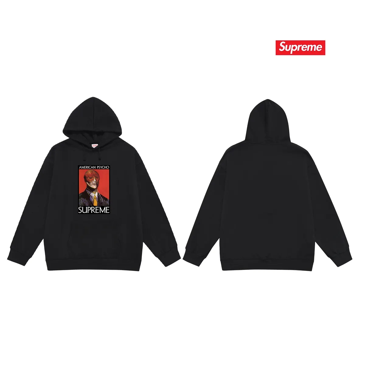 Style No. S2209 #terry P160💰 Velvet P170💰 SupFW23 WEEK7 AMERICAN PSYCHO TEE letter character pattern hooded sweatshirt Made of 400g large terry 430g silver fox velvet (drop shoulder large version) fabric, soft texture and no pilling, imported environmentally friendly printing glue, bright and three-dimensional pattern, quality 💥Same style for men and women, the upper body is trendy Color: black White Gray Size: S M L XL XXL