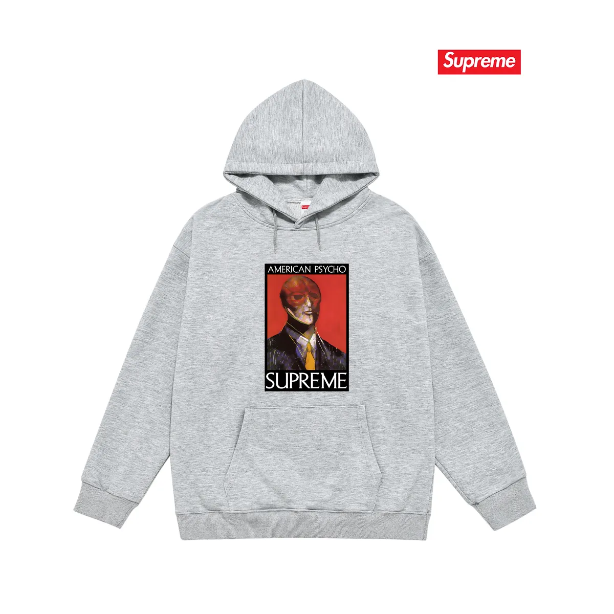 Style No. S2209 #terry P160💰 Velvet P170💰 SupFW23 WEEK7 AMERICAN PSYCHO TEE letter character pattern hooded sweatshirt Made of 400g large terry 430g silver fox velvet (drop shoulder large version) fabric, soft texture and no pilling, imported environmentally friendly printing glue, bright and three-dimensional pattern, quality 💥Same style for men and women, the upper body is trendy Color: black White Gray Size: S M L XL XXL