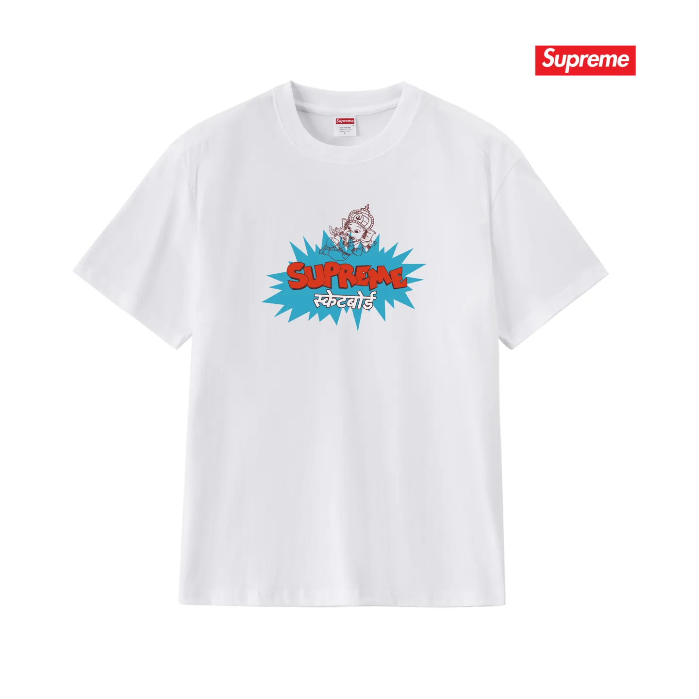 S173 P110💰 SUPREME Ganesha explosion LOGO printed short sleeves, loose fit, made of 260g combed cotton double yarn, all three standards from fabrics to accessories, ZP, imported Matsui company slurry printing will never crack. The whole piece adopts three-needle five-thread process. The neckline-shoulder seam-sleeve seam is double-lined, which looks more three-dimensional and textured) and the same craftsmanship as the original version, classic version Feel free to compare zp. The whole piece adopts three-needle five-thread craftsmanship (neckline-shoulder seam-sleeve seam double thread, which looks more three-dimensional and textured). It has the same craftsmanship as the original original, classic version. Color: black, white, navy blue, light gray, pink. Size: S M L XL XXL