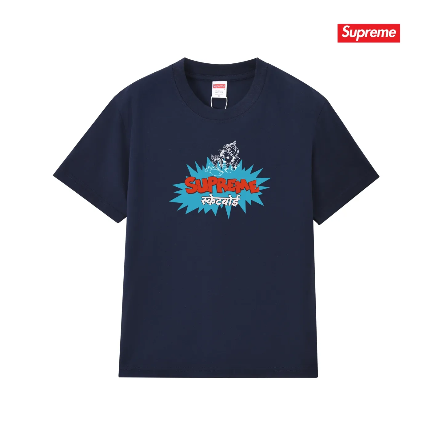 S173 P110💰 SUPREME Ganesha explosion LOGO printed short sleeves, loose fit, made of 260g combed cotton double yarn, all three standards from fabrics to accessories, ZP, imported Matsui company slurry printing will never crack. The whole piece adopts three-needle five-thread process. The neckline-shoulder seam-sleeve seam is double-lined, which looks more three-dimensional and textured) and the same craftsmanship as the original version, classic version Feel free to compare zp. The whole piece adopts three-needle five-thread craftsmanship (neckline-shoulder seam-sleeve seam double thread, which looks more three-dimensional and textured). It has the same craftsmanship as the original original, classic version. Color: black, white, navy blue, light gray, pink. Size: S M L XL XXL