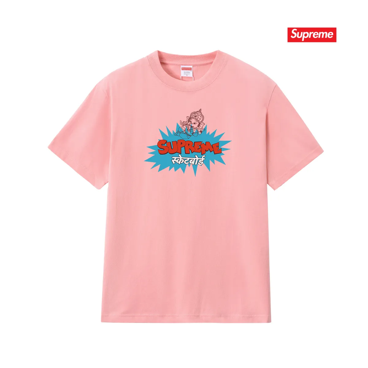 S173 P110💰 SUPREME Ganesha explosion LOGO printed short sleeves, loose fit, made of 260g combed cotton double yarn, all three standards from fabrics to accessories, ZP, imported Matsui company slurry printing will never crack. The whole piece adopts three-needle five-thread process. The neckline-shoulder seam-sleeve seam is double-lined, which looks more three-dimensional and textured) and the same craftsmanship as the original version, classic version Feel free to compare zp. The whole piece adopts three-needle five-thread craftsmanship (neckline-shoulder seam-sleeve seam double thread, which looks more three-dimensional and textured). It has the same craftsmanship as the original original, classic version. Color: black, white, navy blue, light gray, pink. Size: S M L XL XXL