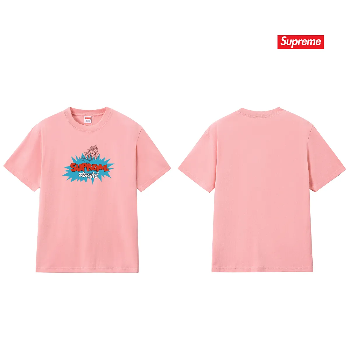 S173 P110💰 SUPREME Ganesha explosion LOGO printed short sleeves, loose fit, made of 260g combed cotton double yarn, all three standards from fabrics to accessories, ZP, imported Matsui company slurry printing will never crack. The whole piece adopts three-needle five-thread process. The neckline-shoulder seam-sleeve seam is double-lined, which looks more three-dimensional and textured) and the same craftsmanship as the original version, classic version Feel free to compare zp. The whole piece adopts three-needle five-thread craftsmanship (neckline-shoulder seam-sleeve seam double thread, which looks more three-dimensional and textured). It has the same craftsmanship as the original original, classic version. Color: black, white, navy blue, light gray, pink. Size: S M L XL XXL