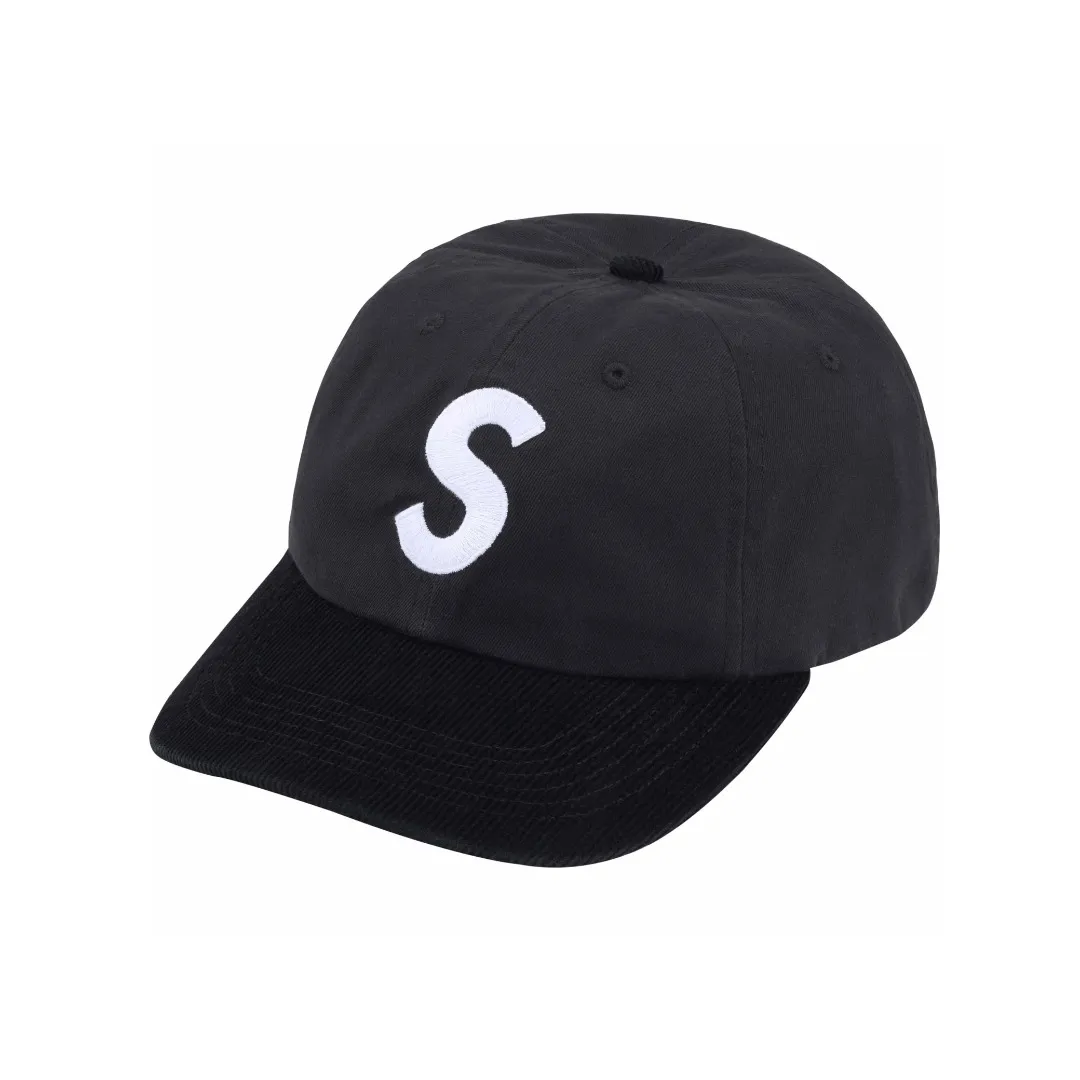 🅿️120 S162 Supreme 24SS 2-TONE S LOGO 6-PANEL Retro Color Block Embroidered Leather Button Hat Color: White Black Red Khaki