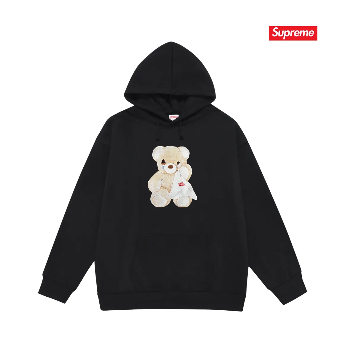 Style No. S2133 #terry P160💰 Velvet P170💰 Supreme 25SS week18Bear Tee Crying Bear Hooded Sweatshirt Made of 400g large terry 430g silver fox velvet (drop shoulder large version) fabric, soft and non-pilling, imported environmentally friendly printing glue, bright and three-dimensional pattern, quality 💥Same style for men and women, the upper body is trendy Color: black white gray Size: S M L XL XXL