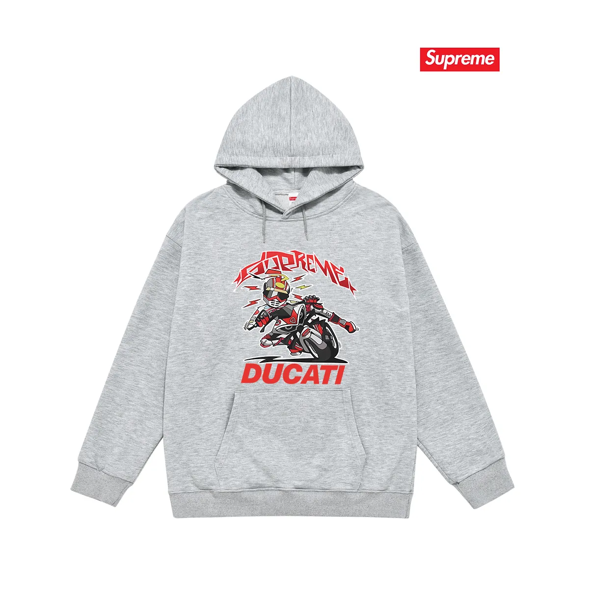 Style No. S2135 #terry P160💰 Velvet P170💰 Supreme Ducati co-branded motorcycle letter print hooded sweatshirt Made of 400g large terry 430g silver fox velvet (drop shoulder large version) fabric, soft texture and no pilling Imported environmentally friendly printing glue The pattern is bright and three-dimensional Quality 💥Same style for men and women The upper body is trendy Color: black white gray Size: S M L XL XXL