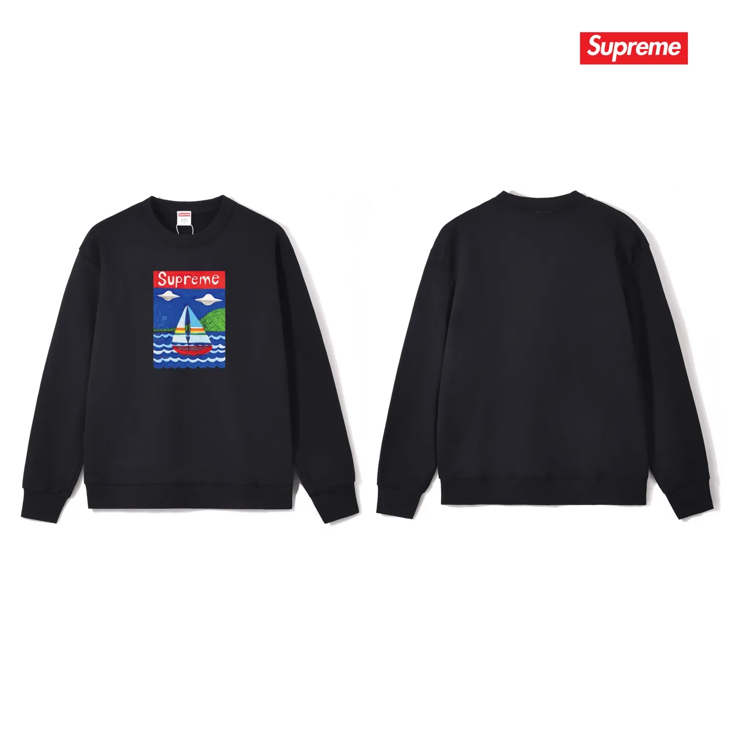 Style No. S1033 #terry p150💰 Velvet 160💰 Supreme SS20 Week 8 Sailboat Tee sailboat pattern letters round neck sweatshirt Made of 400g large terry (drop shoulder large version) fabric, soft texture and no pilling Imported environmentally friendly printing glue The pattern is bright and three-dimensional Quality 💥Same style for men and women The upper body is fashionable Color: black white gray Size: S M L XL XXL