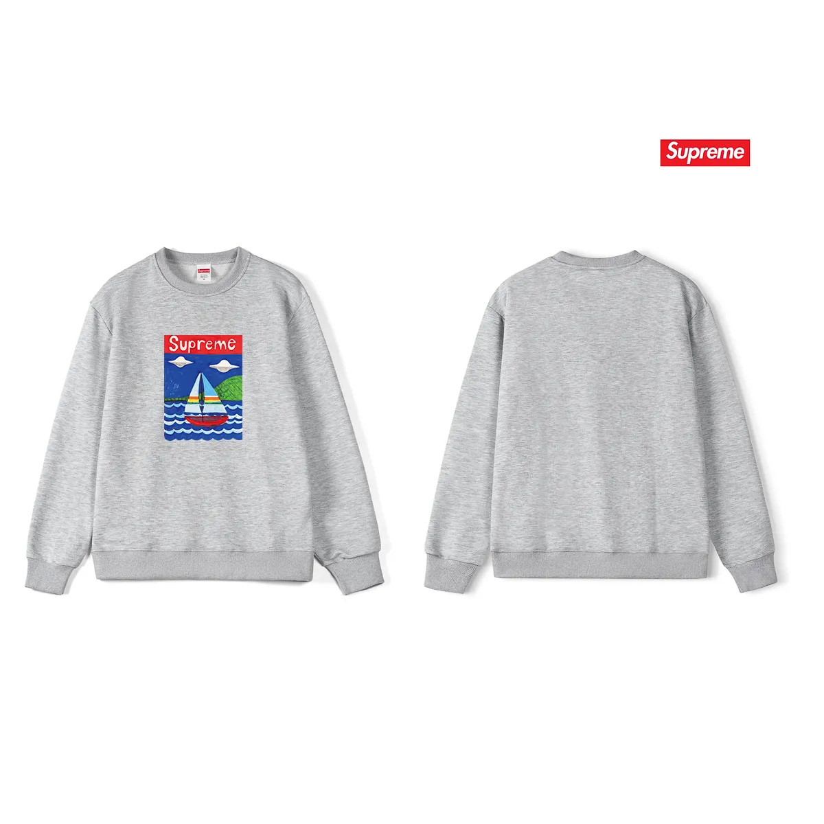 Style No. S1033 #terry p150💰 Velvet 160💰 Supreme SS20 Week 8 Sailboat Tee sailboat pattern letters round neck sweatshirt Made of 400g large terry (drop shoulder large version) fabric, soft texture and no pilling Imported environmentally friendly printing glue The pattern is bright and three-dimensional Quality 💥Same style for men and women The upper body is fashionable Color: black white gray Size: S M L XL XXL