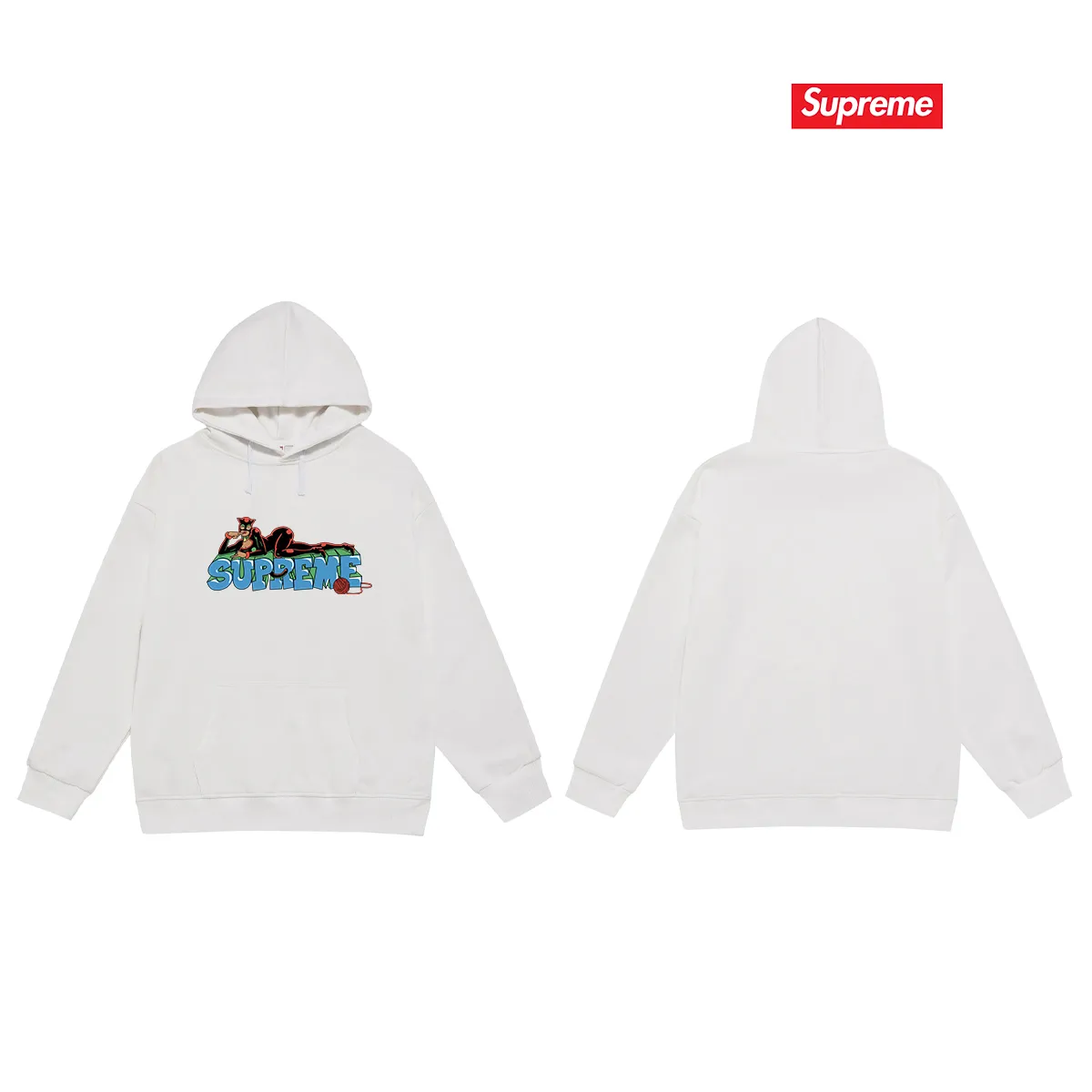Style number S2101 #terry P160💰 Velvet P170💰 Supreme FW22 Week1Catwoman Tee letter pattern printed hooded sweatshirt Made of 400g large terry 430g silver fox velvet (off-shoulder large version) fabric, soft and non-pilling texture, imported environmentally friendly printing glue, bright and three-dimensional pattern, quality 💥Same style for men and women, the upper body is trendy Color: black white gray Size: S M L XL XXL