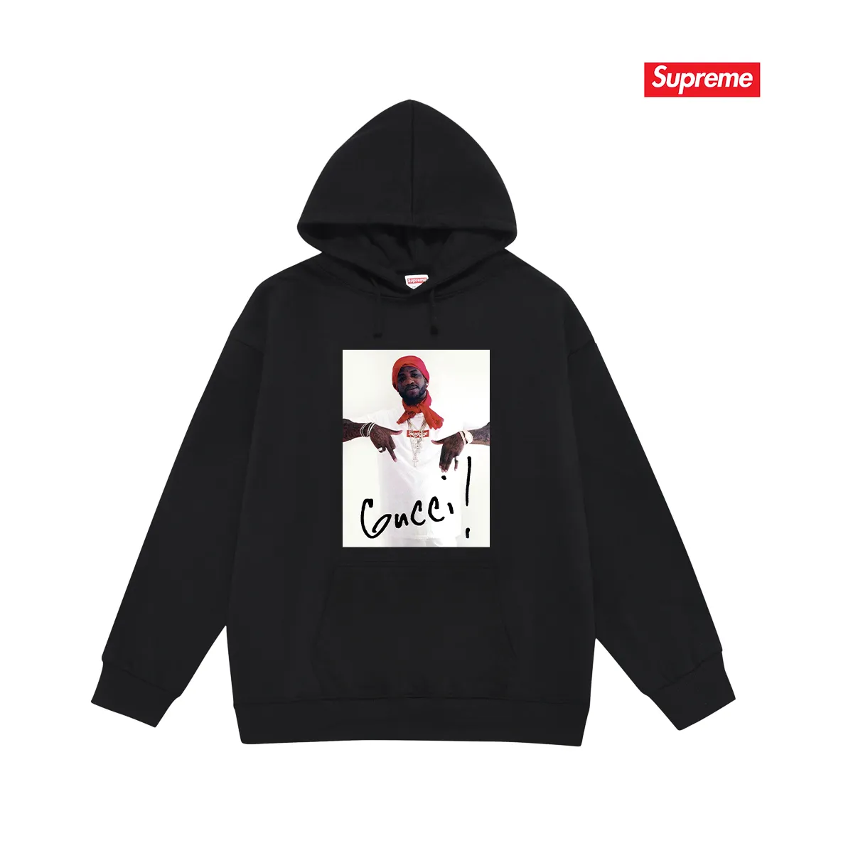 Style No. S2199 #terry P160💰 Velvet P170💰 SUP FW16 Kuci Mane Tee White character hooded sweatshirt Made of 400g large terry 430g silver fox velvet (off-shoulder large version) fabric, soft texture and no pilling Imported environmentally friendly printing glue The pattern is bright and three-dimensional Quality 💥Same style for men and women The upper body is trendy Color: black white gray Size: S M L XL XXL
