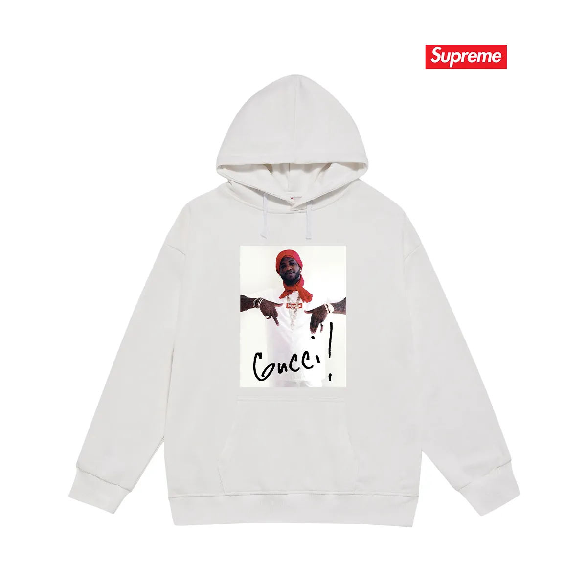 Style No. S2199 #terry P160💰 Velvet P170💰 SUP FW16 Kuci Mane Tee White character hooded sweatshirt Made of 400g large terry 430g silver fox velvet (off-shoulder large version) fabric, soft texture and no pilling Imported environmentally friendly printing glue The pattern is bright and three-dimensional Quality 💥Same style for men and women The upper body is trendy Color: black white gray Size: S M L XL XXL