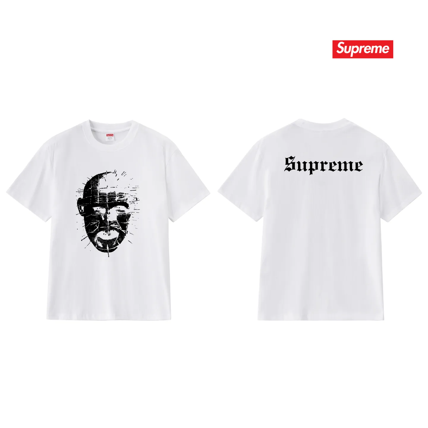 S214 P110💰 sup street style fierce ghost chasing soul trendy short sleeve black and white couple short sleeve loose version. Made of 260 grams of combed cotton double yarn. From fabrics to accessories, all three standards are complete and ZP. Imported Matsui company slurry printing will never crack. The whole piece adopts three-needle five-thread technology. The neckline-shoulder seam-sleeve seam is double-lined, which looks more three-dimensional and textured.) The same process as the original version, classic version Feel free to compare zp. The whole piece adopts three-needle five-thread craftsmanship (neckline-shoulder seam-sleeve seam double thread, which looks more three-dimensional and textured). It has the same craftsmanship as the original original, classic version. Color: black, white, light gray, pink, navy. Size: S M L XL XXL