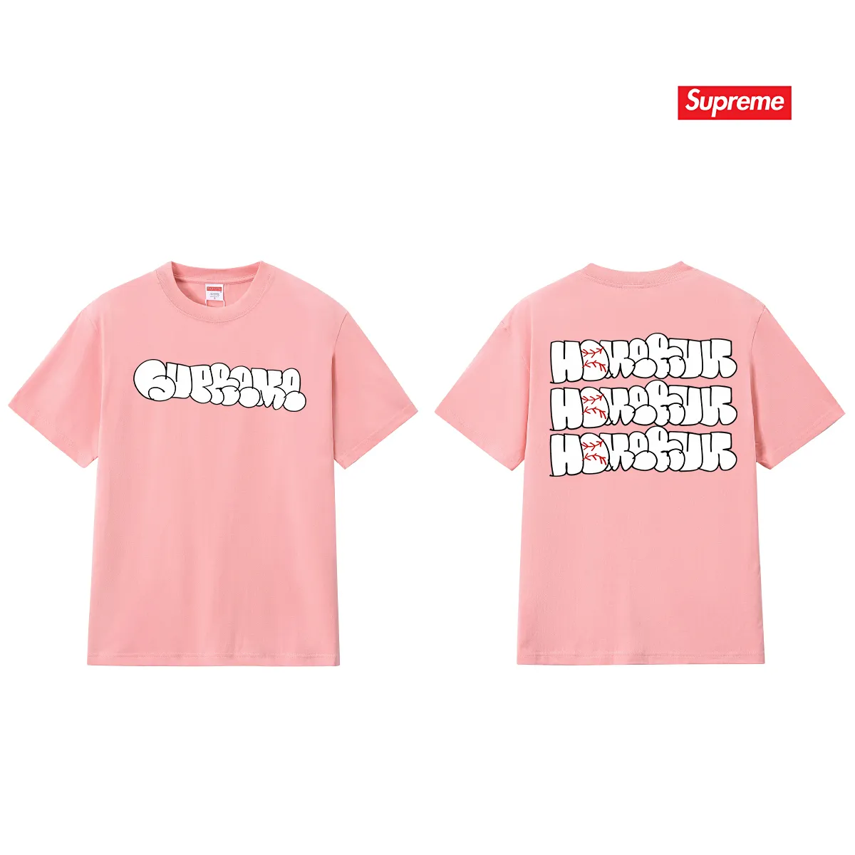 S151 P110💰 25SS HOMERUN co-branded loose pure cotton T-shirt top, short-sleeved, same style for men and women, trendy summer wear, loose fit, made of 260g combed cotton double yarn, all three standards are complete from fabric to accessories, ZP imported Matsui company's slurry printing will never crack, the whole piece adopts three-needle five-thread process. The neckline-shoulder seam-sleeve seam is double-lined, which looks more three-dimensional and textured) The same process as the original version, classic version Feel free to compare zp. The whole piece adopts three-needle five-thread craftsmanship (neckline-shoulder seam-sleeve seam double thread, which looks more three-dimensional and textured). It has the same craftsmanship as the original original, classic version. Color: black, white, light gray, navy blue, pink. Size: S M L XL XXL