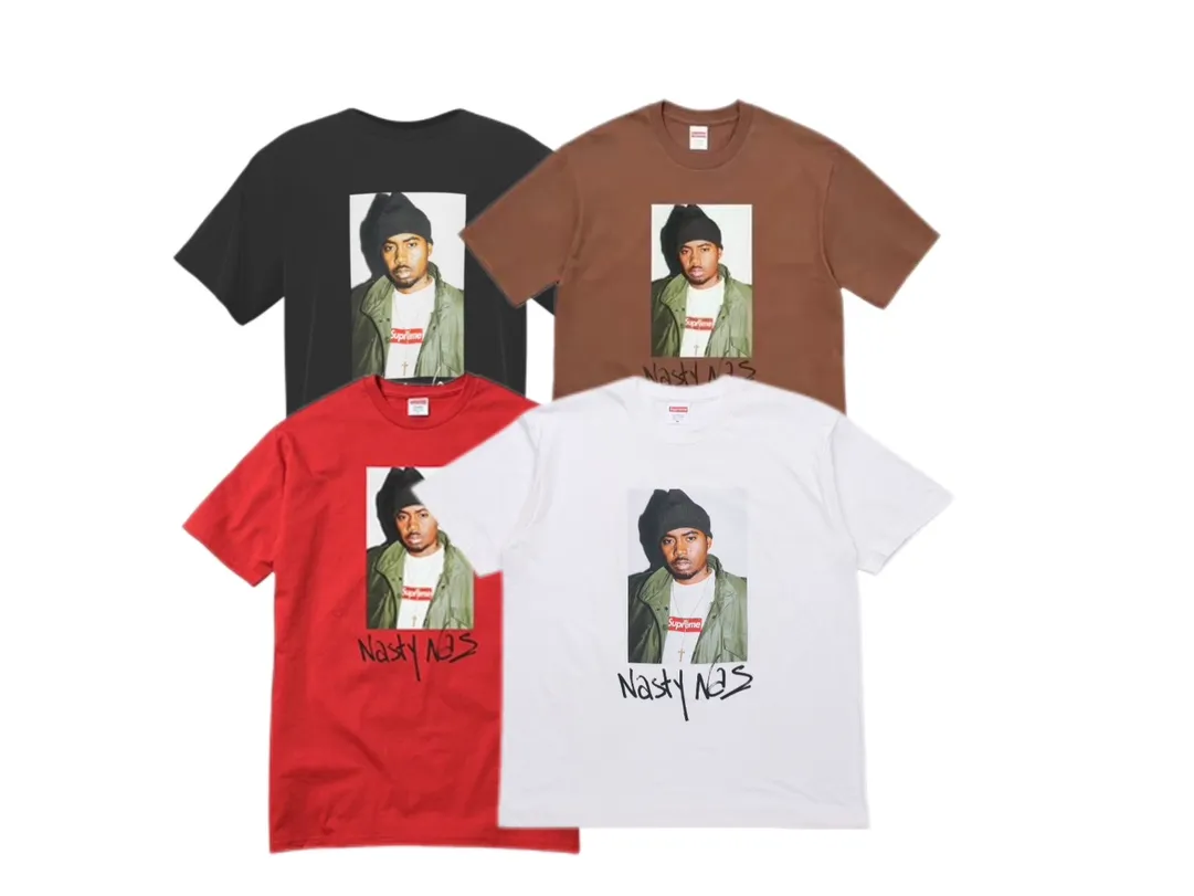 #S114 p110💰 Supreme FW17 Nas Tee Black Rapper pattern short-sleeved T-shirt for men and women. Loose fit. Made of 260g combed cotton double yarn. All three standards from fabrics to accessories are in compliance with ZP. Imported Matsui company slurry printing will never crack. The whole piece adopts three-needle five-thread technology. The neckline-shoulder seam-sleeve seam is double-lined, which looks more three-dimensional and textured.) The same process as the original version, classic version Feel free to compare zp. The whole piece adopts three-needle five-thread craftsmanship. The neckline-shoulder seam-sleeve seam is double-threaded, which looks more three-dimensional and textured.) It has the same craftsmanship as the authentic original version. The classic version is black, white, red, and brown. Size: S M L XL XXL