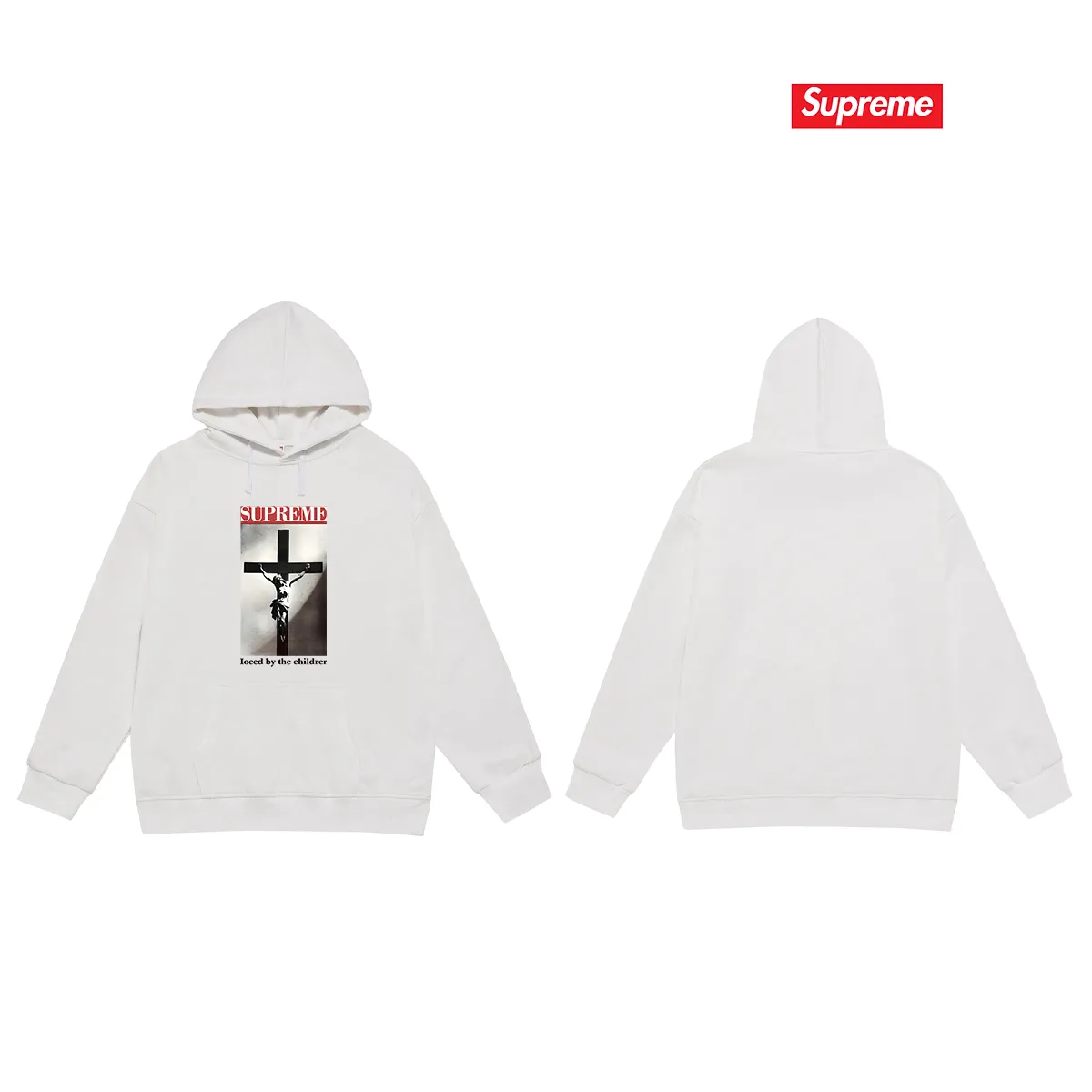 Style No. S2098 #terry P160💰 Velvet P170💰 Supreme SS20 Week 1 Loved By The Children Tee pattern hooded sweatshirt Made of 400g large terry 430g silver fox velvet (drop shoulder large version) fabric, soft texture and no pilling Imported environmentally friendly printing glue The pattern is bright and three-dimensional Quality 💥Same style for men and women The upper body is trendy Color: black white gray Size: S M L XL XXL