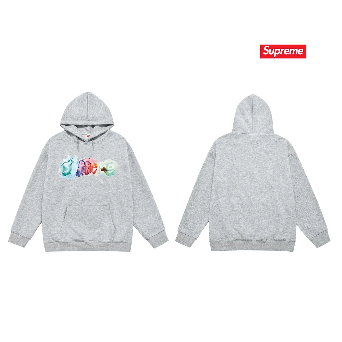 Style number S2099 #terry P160💰 Velvet P170💰 SupremeSS23 Week1 WATERCOLORTEE watercolor logo printed hooded sweatshirt Made of 400g large terry 430g silver fox velvet (drop shoulder large version) fabric, soft texture and no pilling Imported environmentally friendly printing glue The pattern is bright and three-dimensional Quality 💥Same style for men and women The upper body is trendy Color: black white gray Size: S M L XL XXL