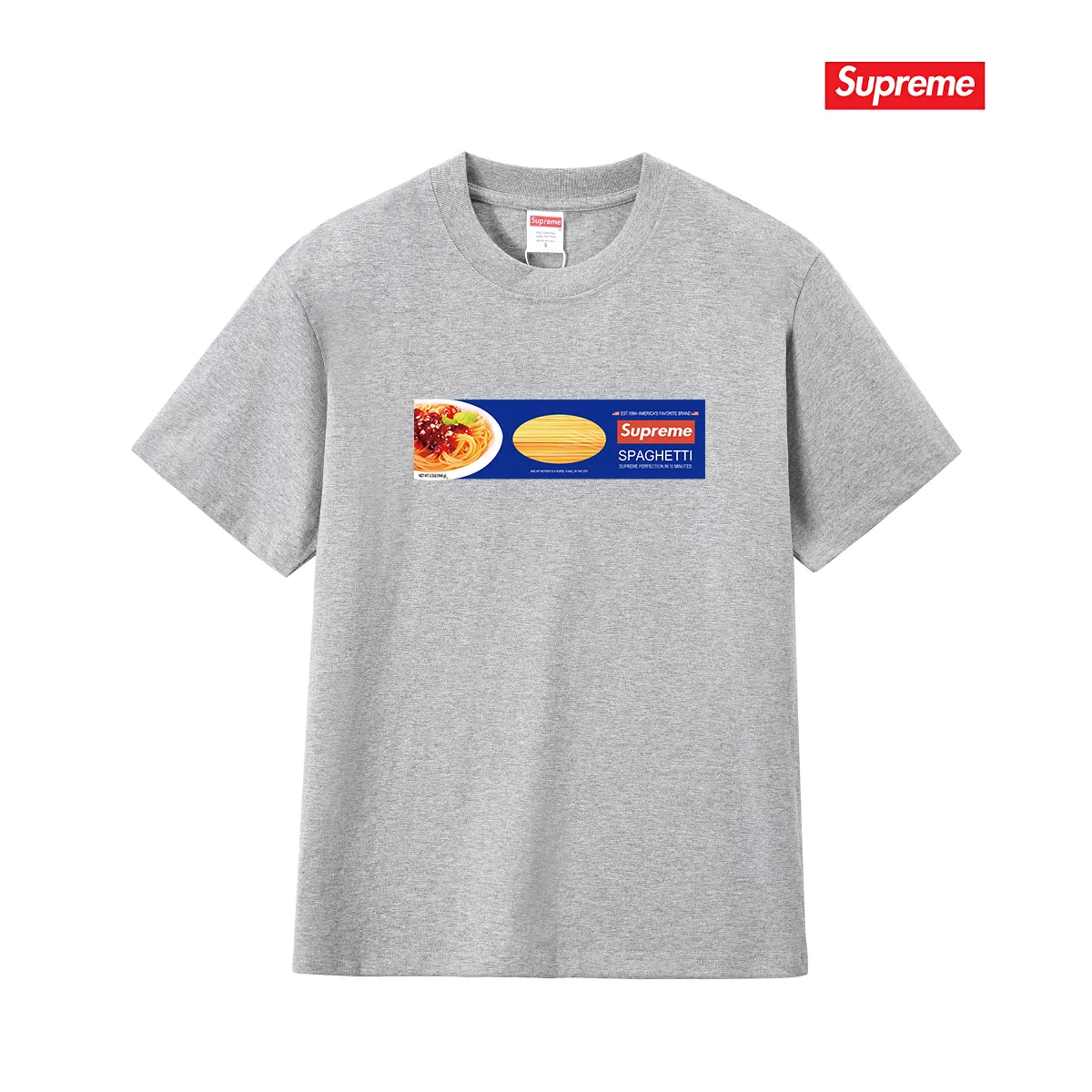 S248 P110💰 Supreme Week 1 Spaghetti Tee Spaghetti pattern printed loose round neck short-sleeved American trendy T-shirt. Loose fit. Made of 260g combed cotton double yarn. All three standards are complete from fabric to accessories. ZP. Imported Matsui company's slurry printing will never crack. The whole piece adopts three-needle five-thread technology. The neckline-shoulder seam-sleeve seam is double-lined, which looks more three-dimensional and textured.) The same process as the original version, classic version Feel free to compare zp. The whole piece adopts three-needle five-thread craftsmanship (neckline-shoulder seam-sleeve seam double thread, which looks more three-dimensional and textured). It has the same craftsmanship as the original original, classic version. Color: black, white, light gray, pink, navy. Size: S M L XL XXL