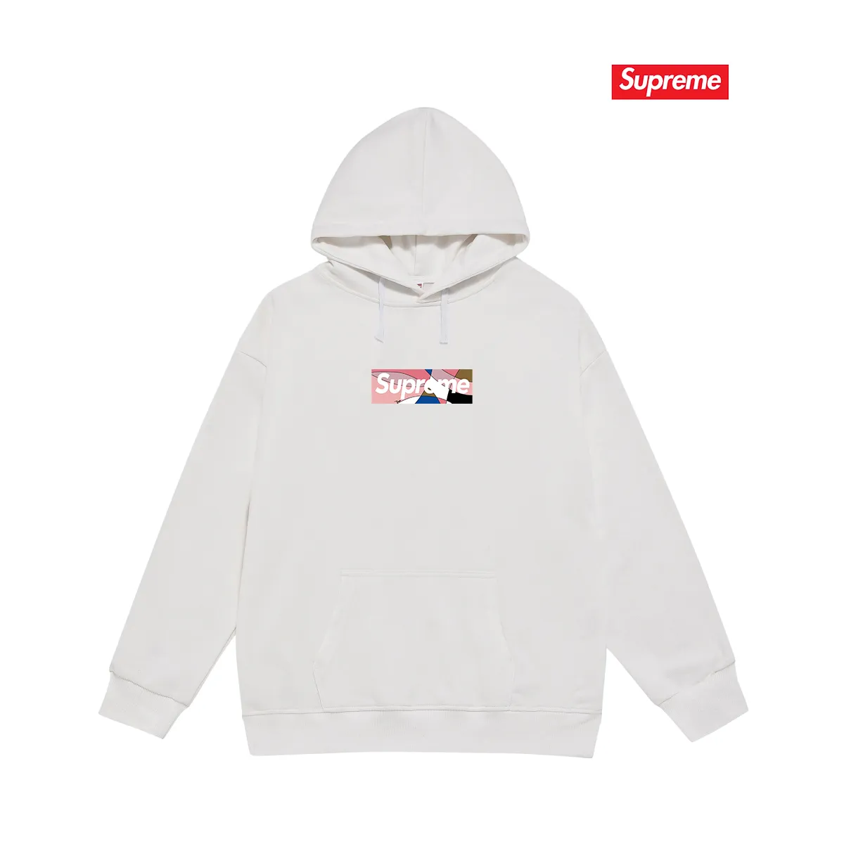 Style number S2074 #terry P160💰 Velvet P170💰 Supreme Week 16 x Emilio Pucci joint model Box Logo Tee Logo printed hooded sweatshirt Made of 400g large terry 430g silver fox velvet (drop shoulder large version) fabric, soft texture and no pilling, imported environmentally friendly printing glue, bright and three-dimensional pattern, quality 💥Same style for men and women, the upper body is trendy Color: Black White Gray Size: S M L XL XXL