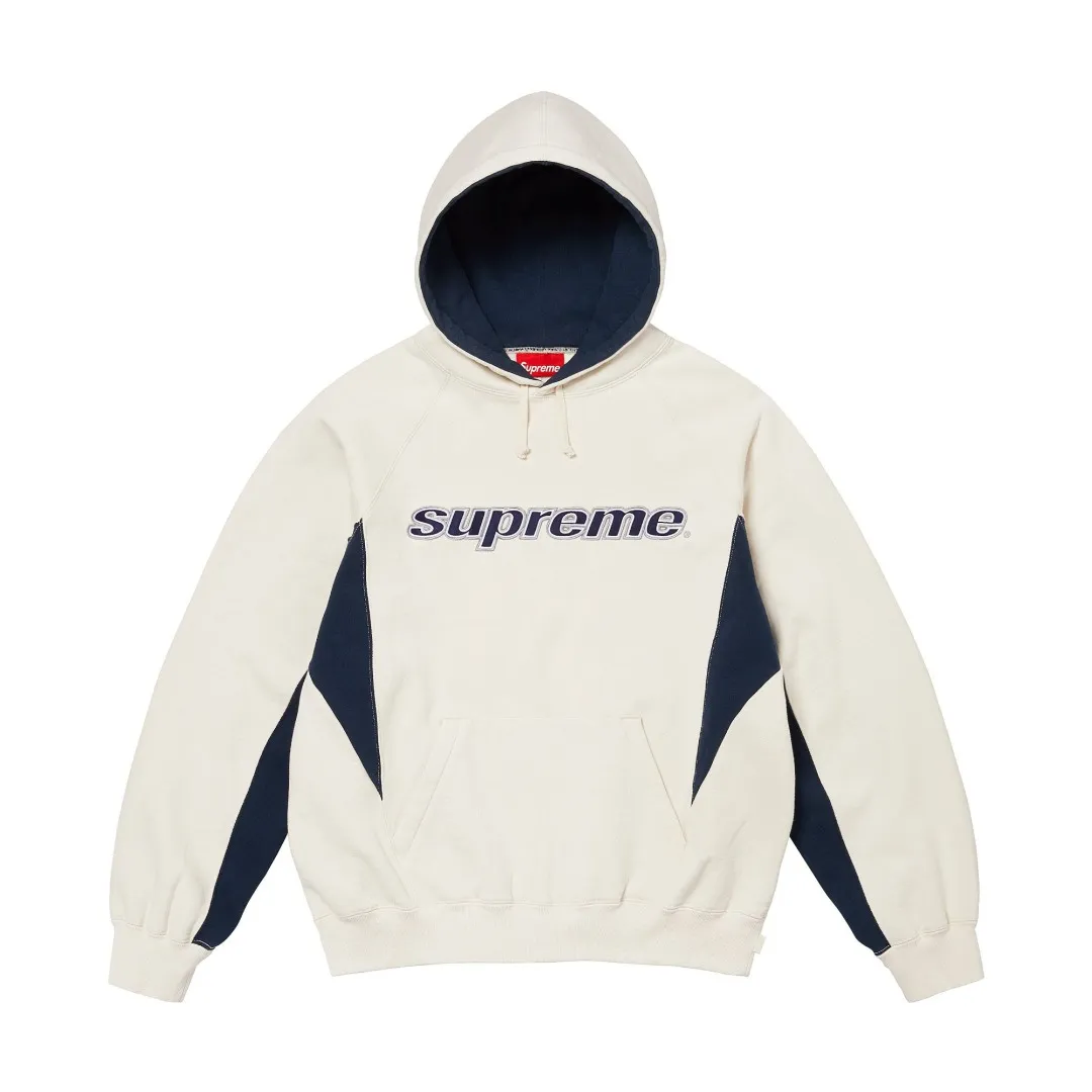S596💰p400 top version Supreme 24fw DIYISION HOODED spliced embroidered logo sweatshirt 1. Fabric: ZP testing, custom weaving and dyeing, pure cotton 460G plus velvet main fabric, horizontal cutting, side stitching 520G 2X2 thread 2. Embroidery: Embroidery equipment, using Behringer BEKS-Y924 machine 3. Sewing process: Twelve places on the whole garment are made of four-needle and six-thread boneless splicing technology, processed by experienced foreign trade factories (ordinary factories cannot do it) 4. Hem and cuffs: all use 520G inelastic threads (low-end products use elastic threads to cause the hem and cuffs to appear wavy) 5. Customized ZP main label/wash mark/tag/packaging bag (equipped with an extra-large thickened handbag) Size: S~XL