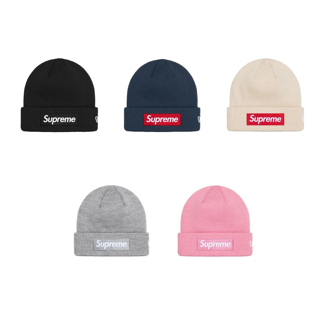 🅿️130 M01 original order Supreme x New Era 24FW Box Logo Beanie basic embroidery cold hat black khaki sapphire blue gray pink
