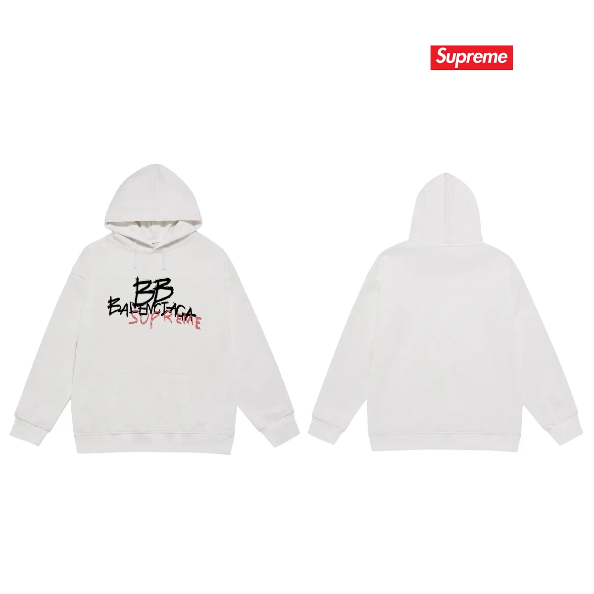 Style No. S2063 #terry P160💰 Velvet P170💰 Balenciaga co-branded supreme printed hooded sweatshirt Made of 400g large terry 430g silver fox velvet (off-shoulder large version) fabric, soft and non-pilling, imported environmentally friendly printing glue, bright and three-dimensional pattern, quality 💥Same style for men and women. The upper body is trendy. Color: black white gray Size: S M L XL XXL