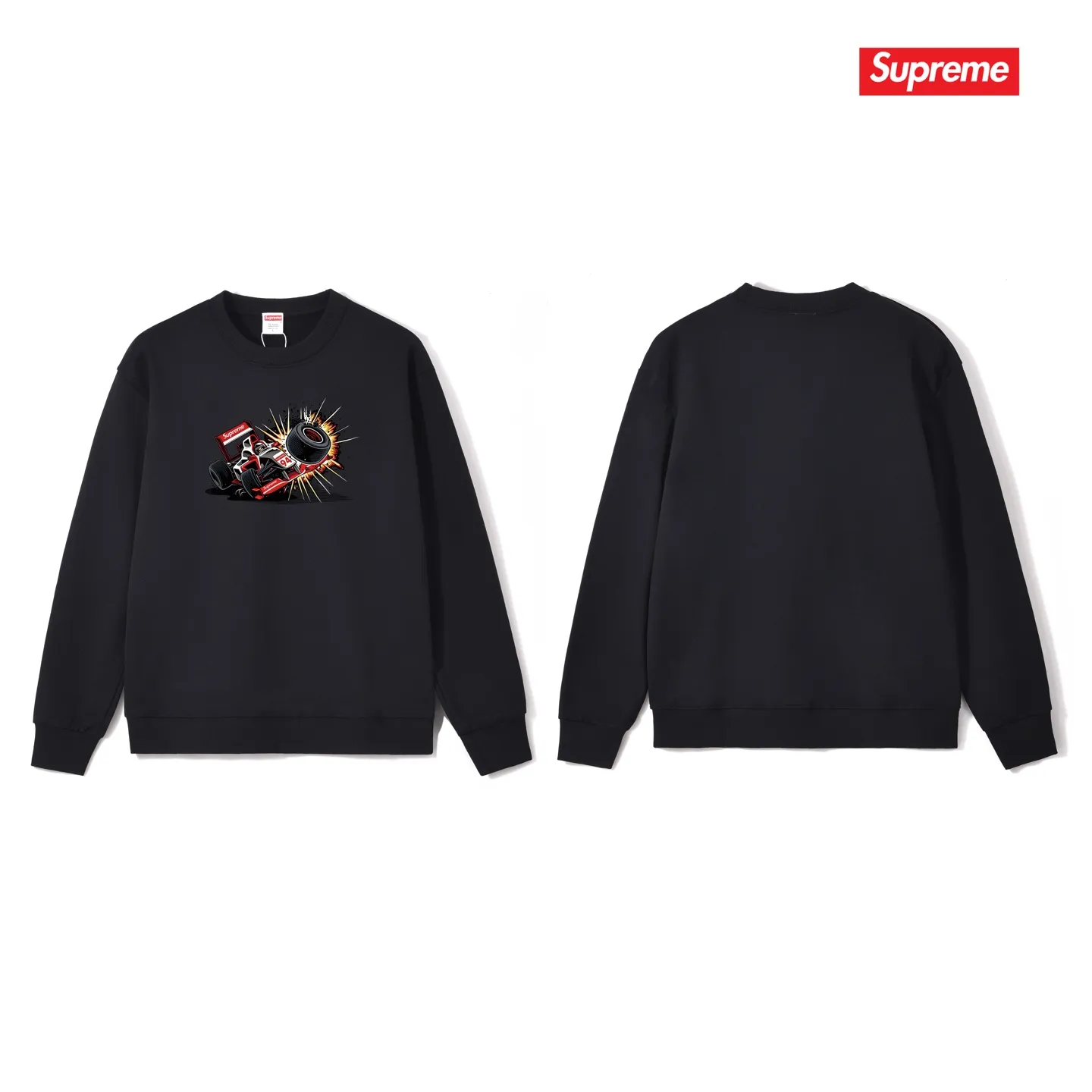 Style No. S1012 #terryp150💰Fleece 160💰Supreme Week 7 Crash Tee Formula racing pattern printed round neck sweatshirt Made of 400 grams of large terry (drop shoulder large version) fabric, soft texture and no pilling Imported environmentally friendly printing glue The pattern is bright and three-dimensional Quality💥Same style for men and women The upper body is trendy Color: black white gray Size: S M L XL XXL