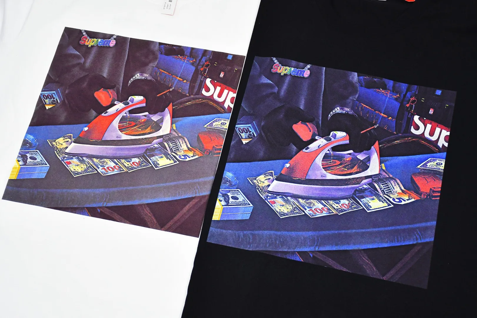 S144💰p140 Top version Supreme 22SS Gas Tee Iron Dollar Short Sleeve Round Neck T-shirt For those of us who focus on top Sup products, this short sleeve is naturally available. It adopts cylindrical seamless technology (the original technology has no gaps on the sides of the clothes, the key point of identification) The fabrics are all custom-woven and dyed, 280g weight, 100% cotton, cylindrical fabric. Cylindrical fabric is knitted fabric woven with a cylinder loom. The needles are distributed in a cylindrical shape on the fuselage. The gray fabric is a large cylinder that needs to be opened and shaped before it can be used further. There are no slits on the side of the clothes, so there is no washing label on the side of ordinary short-sleeves. There is only one collar label behind the neck. The printing is printed with thermosetting ink, also known as plastic. Ink, or self-adhesive ink, contains ingredients: mainly composed of polyvinyl chloride (PVC) and phthalates. PVC and phthalates, fixatives, stabilizers, and thickeners are mixed to form a thermal ink. Solid ink is not the digital direct printing advertised on the market. The printing texture of thermoset ink is something that digital direct printing cannot achieve. The collar label has a watermark anti-counterfeiting effect, a real anti-counterfeiting layer, a probability of passing the version, and a high probability of passing the original packaging picture. Size：S-XL