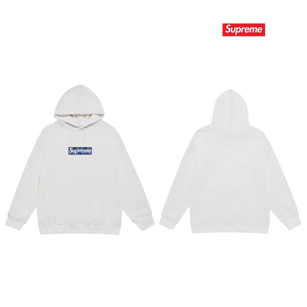 Style No. S2049 #terry P160💰 Velvet P170💰 Supreme Week 17 Bandana Box Logo Tee Cashew flower logo printed hooded sweatshirt Made of 400g large terry 430g silver fox velvet (drop shoulder large version) fabric, soft texture and no pilling Imported environmentally friendly printing glue The pattern is bright and three-dimensional Quality 💥Same style for men and women The upper body is trendy Color: black white gray Size: S M L XL XXL