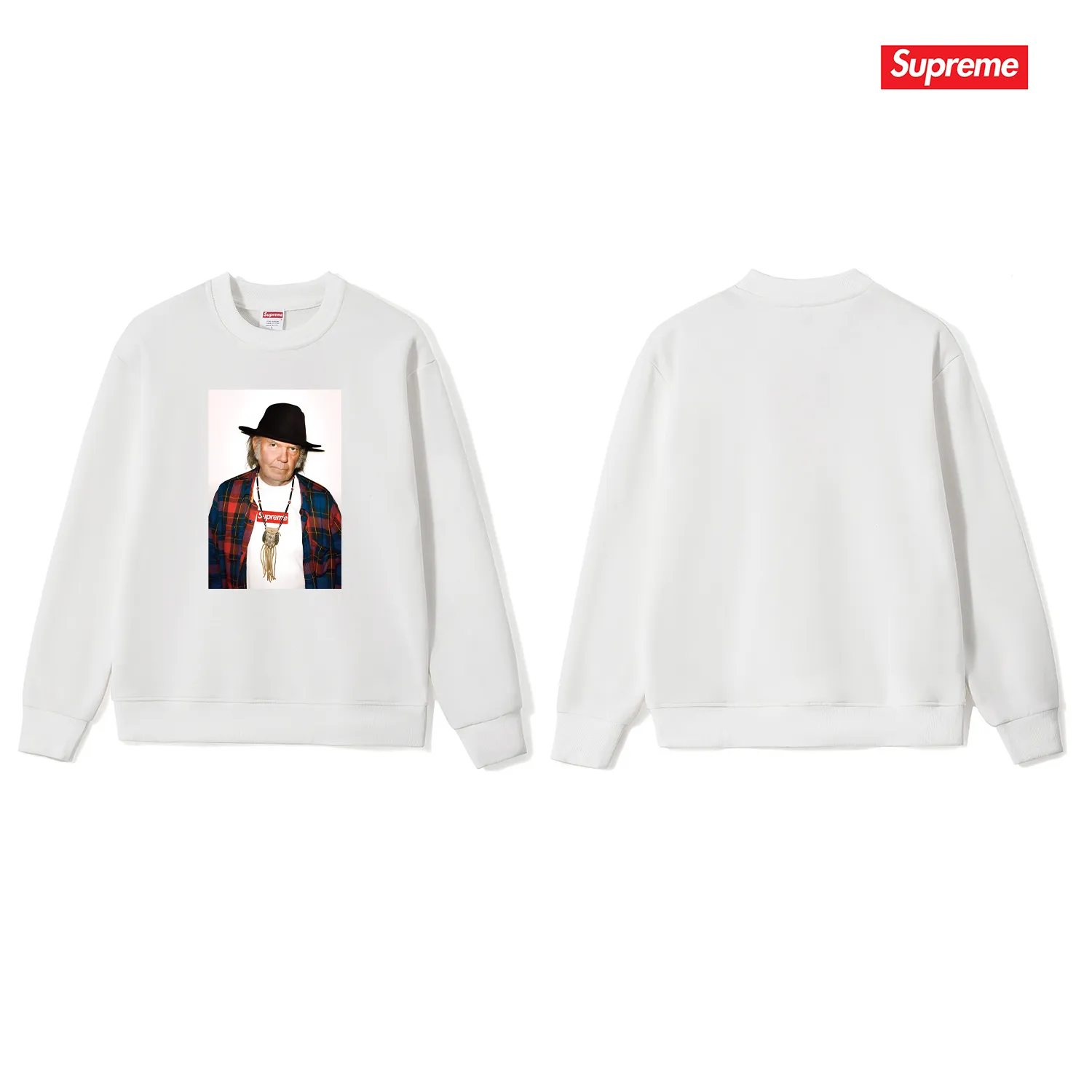 Style No. S1222 #terry p150💰 Velvet 160💰 SUP 60ss Neil Young White character print round neck sweatshirt Made of 400g large terry (drop shoulder large version) fabric, soft and non-pilling texture, imported environmentally friendly printing glue, bright and three-dimensional pattern, quality 💥unisex style, trendy upper body, color: black, white, gray, size: S M L XL XXL