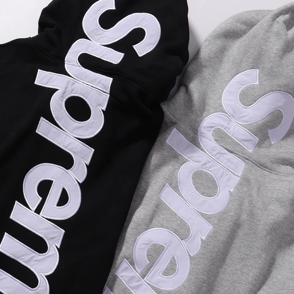 P200 sup embroidered letters hooded sweatshirt black gray size chart size S M L XL bust 60 62 64 66 length 70 72 74 76 shoulder width 58 60 62 64