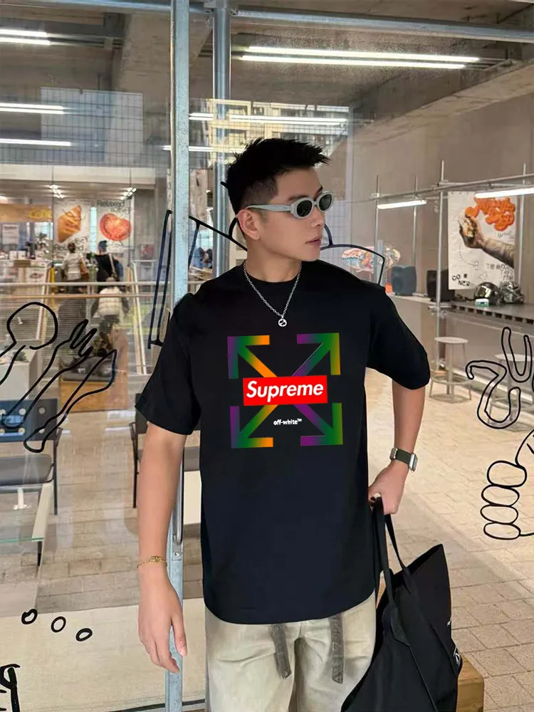 🅿️180 Supreme joint off short-sleeved T-shirt is made of 250g Salona fabric. The whole piece is made of three-needle five-thread technology. The neckline-shoulder seam-sleeve seam is double-threaded, which looks more three-dimensional and textured. The same craftsmanship as the authentic original, classic version. Feel free to compare zp. The whole piece is made of three-needle five-thread craftsmanship. The neckline-shoulder seam-sleeve seam is double-threaded, which looks more three-dimensional and textured. The craftsmanship is consistent with the authentic original version. Classic version. Color: black white Size: S M L XL XXL