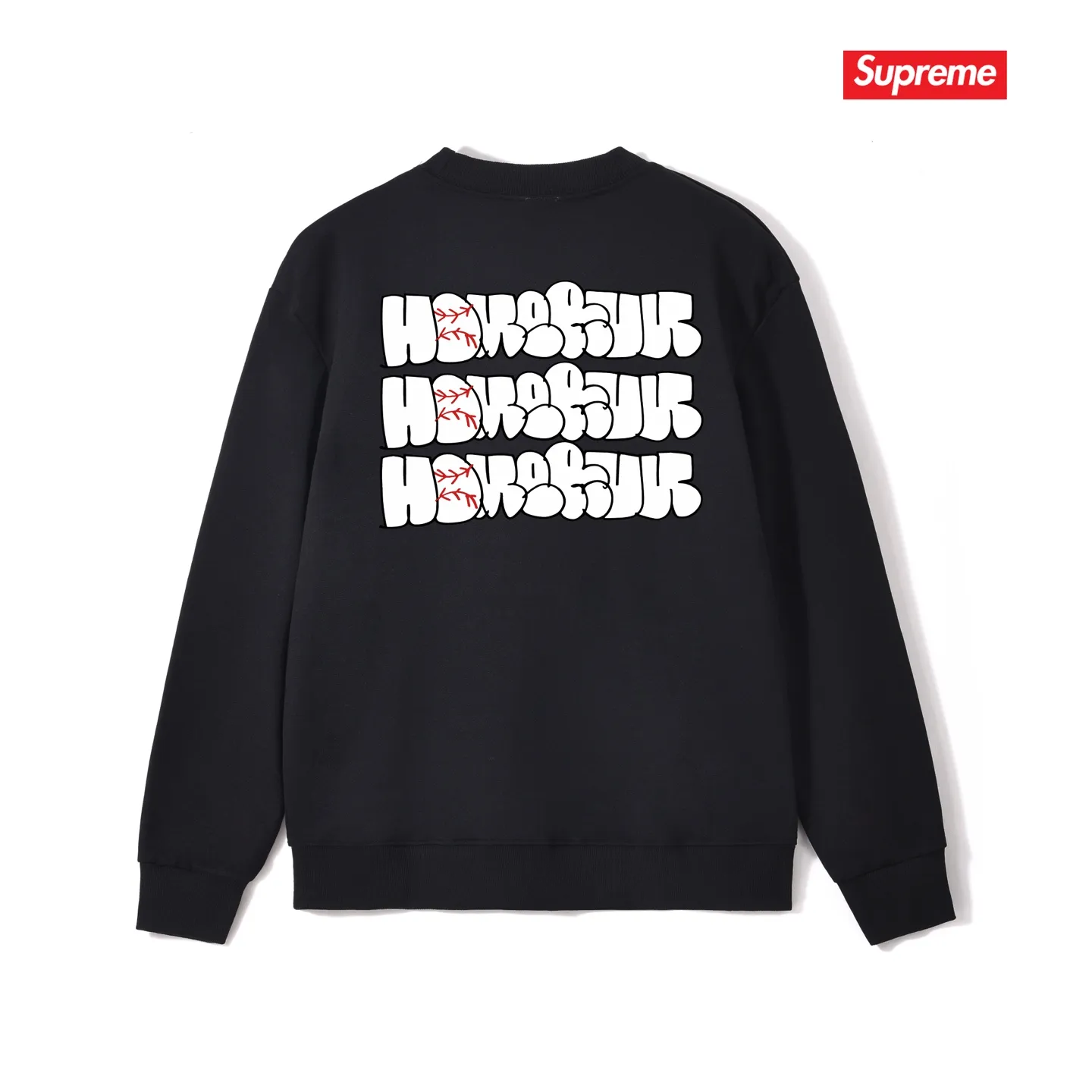 Style No. S1151 #terry p150💰 Velvet 160💰 Supreme 25SS HOMERUN co-branded round neck sweatshirt Made of 400g large terry (drop shoulder large version) fabric, soft texture and no pilling Imported environmentally friendly printing glue The pattern is bright and three-dimensional Quality 💥Same style for men and women The upper body is fashionable Color: black white gray Size: S M L XL XXL