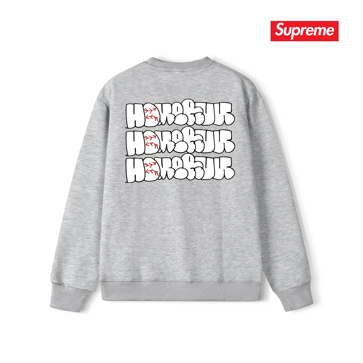 Style No. S1151 #terry p150💰 Velvet 160💰 Supreme 25SS HOMERUN co-branded round neck sweatshirt Made of 400g large terry (drop shoulder large version) fabric, soft texture and no pilling Imported environmentally friendly printing glue The pattern is bright and three-dimensional Quality 💥Same style for men and women The upper body is fashionable Color: black white gray Size: S M L XL XXL