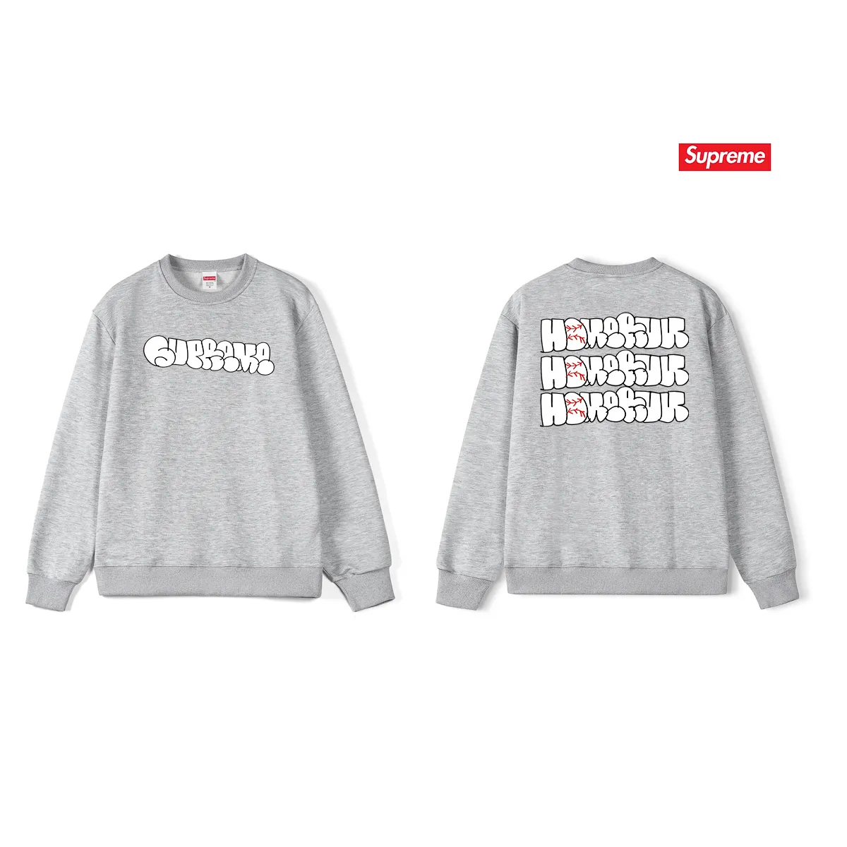 Style No. S1151 #terry p150💰 Velvet 160💰 Supreme 25SS HOMERUN co-branded round neck sweatshirt Made of 400g large terry (drop shoulder large version) fabric, soft texture and no pilling Imported environmentally friendly printing glue The pattern is bright and three-dimensional Quality 💥Same style for men and women The upper body is fashionable Color: black white gray Size: S M L XL XXL