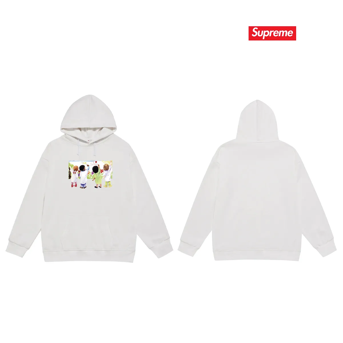 Style No. S2090 #terry P160💰 Velvet P170💰 Supreme SS19 Kids Tee Back children's graffiti hooded sweatshirt Made of 400g large terry 430g silver fox velvet (drop shoulder large version) fabric, soft texture and no pilling Imported environmentally friendly printing glue The pattern is bright and three-dimensional Quality 💥Same style for men and women The upper body is trendy Color: black white gray Size: S M L XL XXL