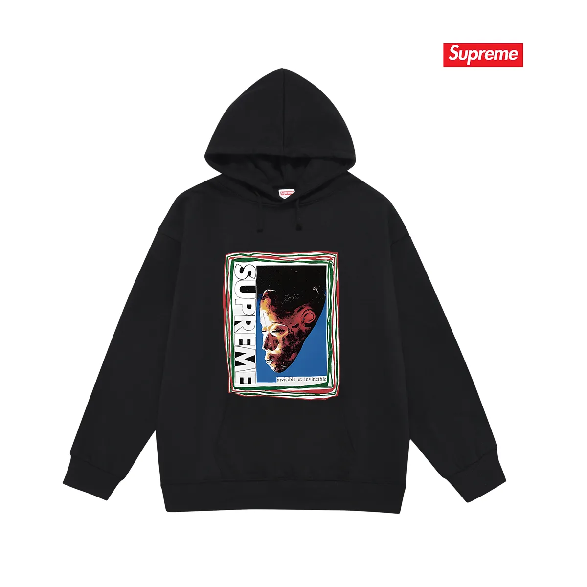 Style No. S2096 #terry P160💰 Velvet P170💰 Supreme SS22 Week 19 Mask Tee letter mask pattern printed hooded sweatshirt Made of 400g large terry 430g silver fox velvet (off-shoulder large version) fabric, soft and non-pilling texture, imported environmentally friendly printing glue, bright and three-dimensional pattern, quality 💥Same style for men and women. The upper body is trendy. Color: black white gray Size: S M L XL XXL