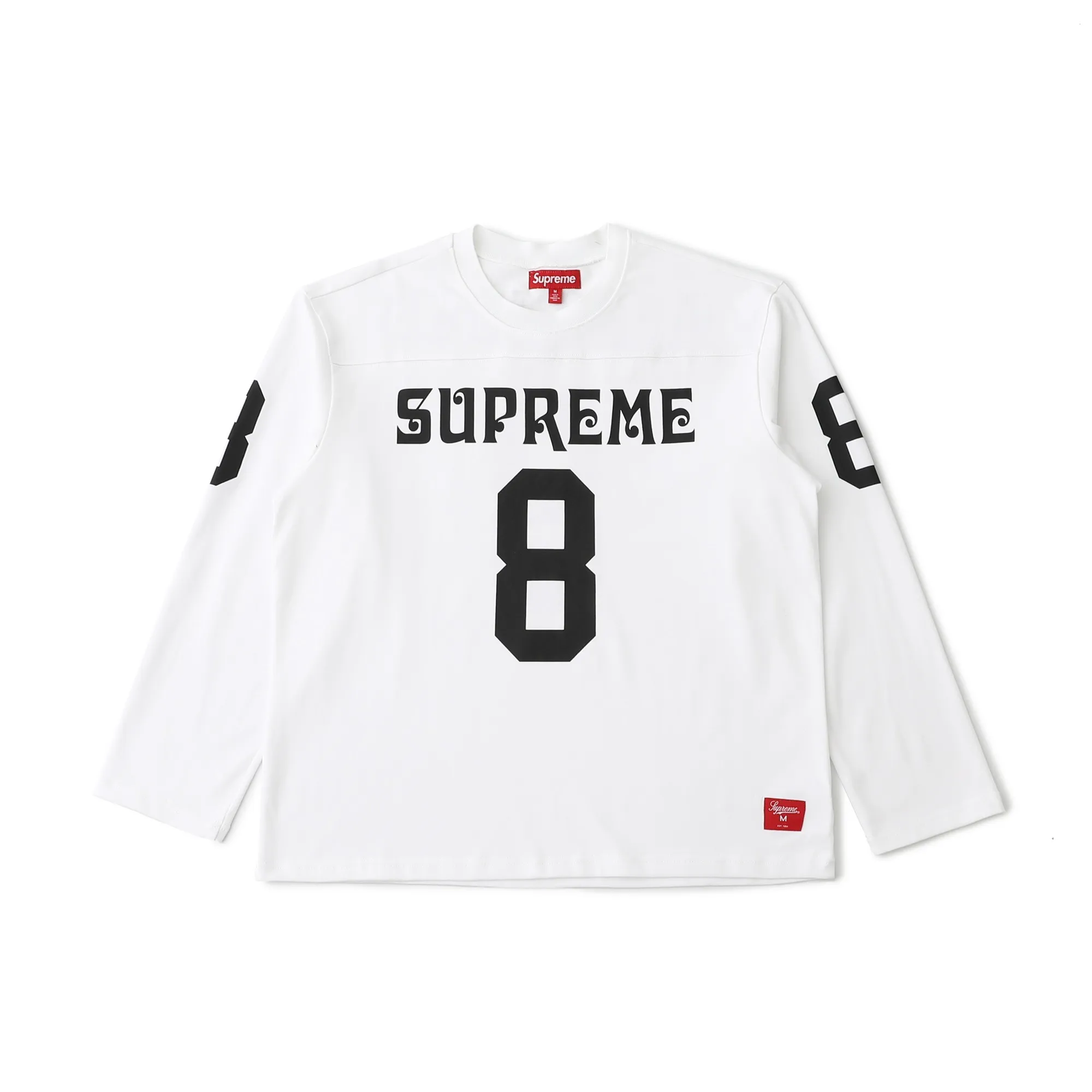 🅿️240 S292 SUPREME SS25 AFFILIATED L/S FOOTBALL TOP American size 8 Sanskrit font long-sleeved T-shirt Original quality, consistent details, knitted fabric, non-cotton fabric, good feel Color: black white Size: S M L XL (172 120 wear S) S Bust 55 Length 66 Shoulder width 47 Sleeve length 57 M Chest 57 Dress length 68 Shoulder width 48 Sleeve length 58 L Chest 59 Dress length 70 Shoulder width 49 Sleeve length 59 XL Chest 62 Dress length 72 Shoulder width 50 Sleeve length 60