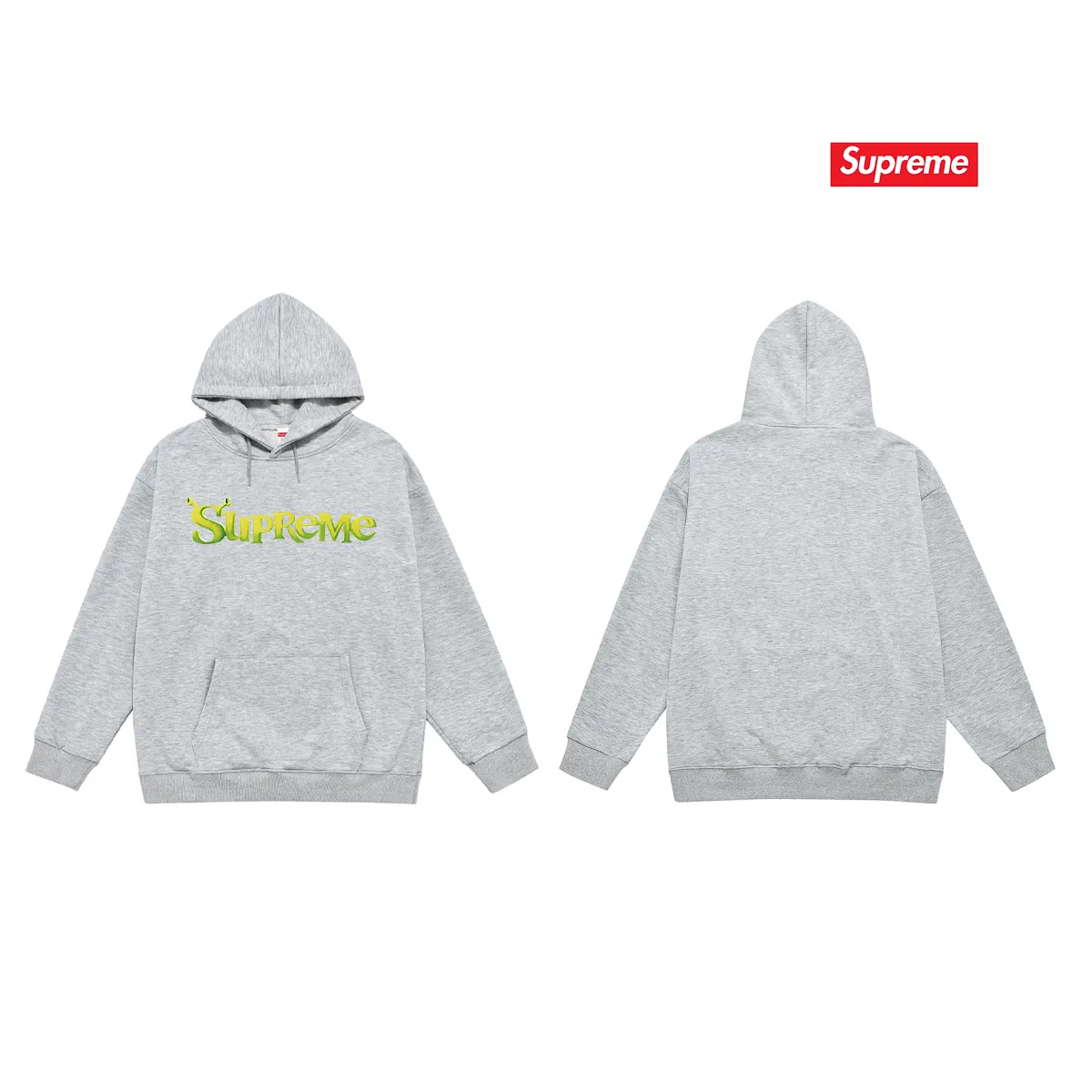 Style No. S2080 #terry P160💰 Velvet P170💰 Supreme Week 1 Shrek Tee solid color letter logo printed hooded sweatshirt Made of 400g large terry 430g silver fox velvet (drop shoulder large version) fabric, soft texture and no pilling Imported environmentally friendly printing glue The pattern is bright and three-dimensional Quality 💥Same style for men and women The upper body is trendy Color: black white gray Size: S M L XL XXL