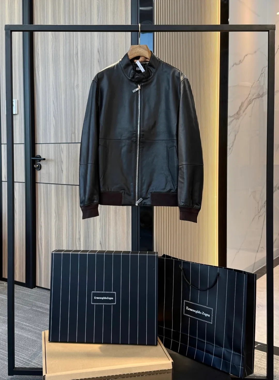 🅿️3000 Zegna men's nappa leather bomber jacket (original leather, not market currency)