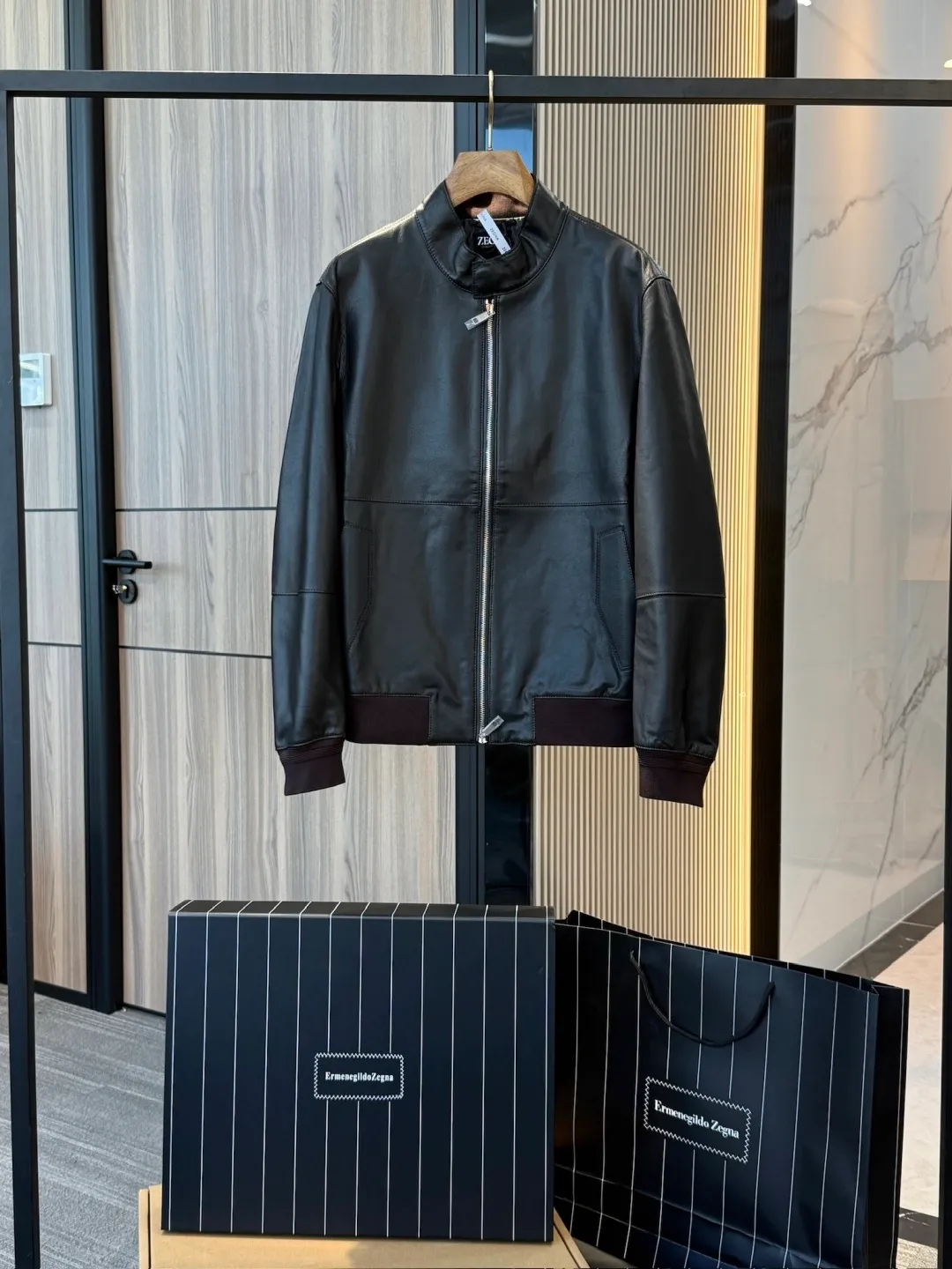 🅿️3000 Zegna men's nappa leather bomber jacket (original leather, not market currency)