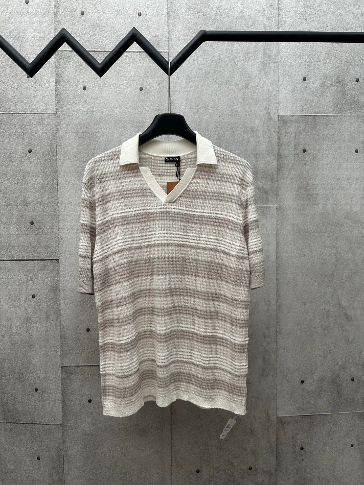 🅿️520 ZEGNA 25ss new white and gray striped knitted POLO shirt Size: S M L