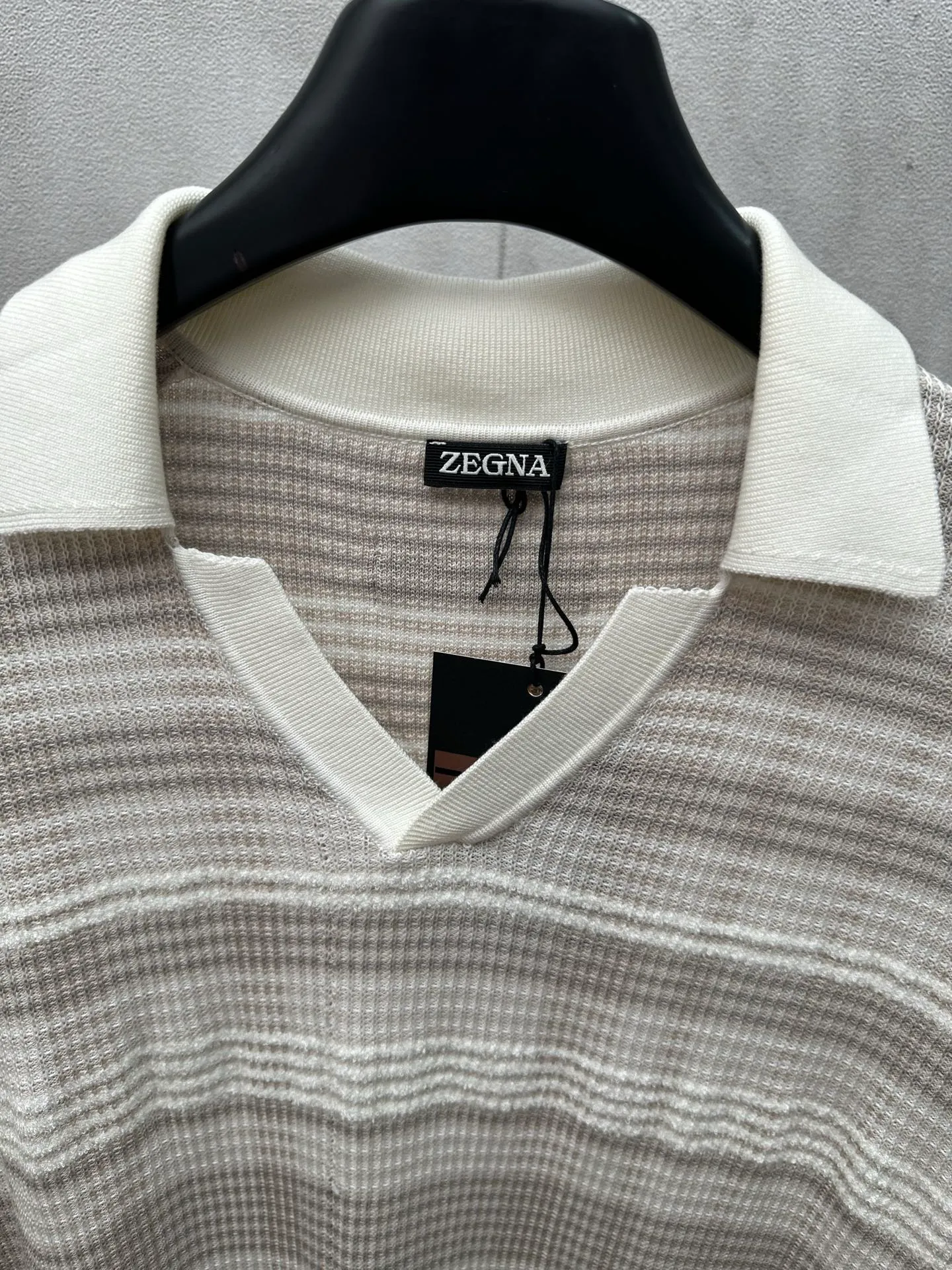 🅿️520 ZEGNA 25ss new white and gray striped knitted POLO shirt Size: S M L