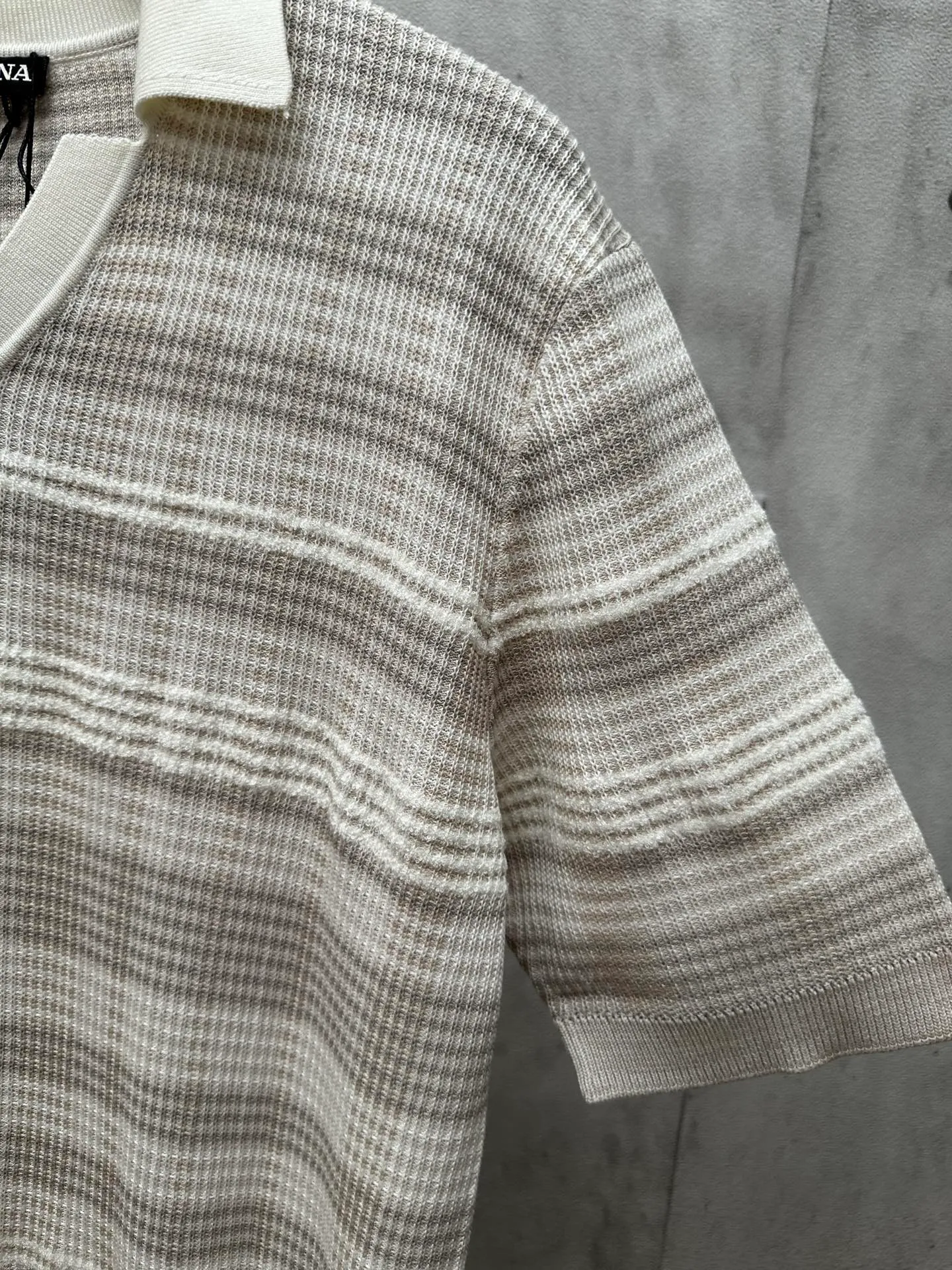 🅿️520 ZEGNA 25ss new white and gray striped knitted POLO shirt Size: S M L