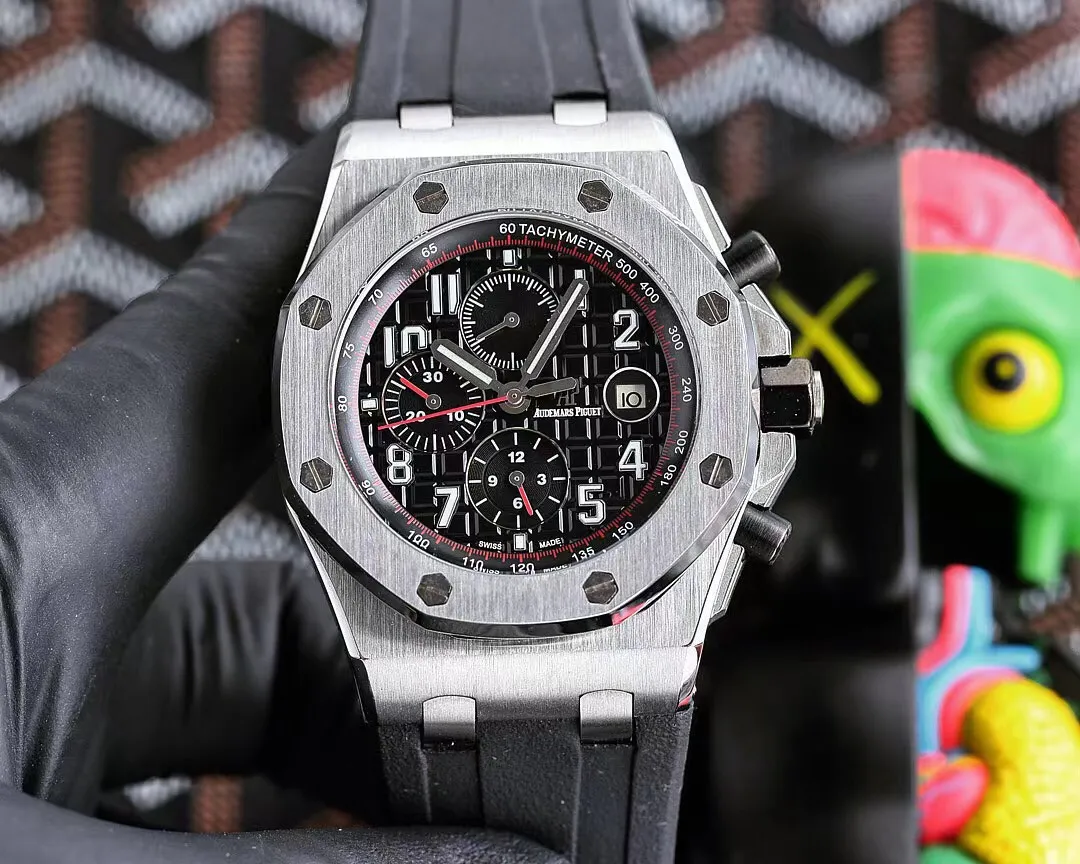 【Customized all-in-one machine】💰1720! Audemars Piguet AP Royal Oak Offshore Series Sapphire Mirror Size 45mm*14mm Italian imported rubber strap with AP original pin buckle Equipped with a fully automatic mechanical movement Octagonal brushed steel case with digital grid surface Cold, domineering, and a different tough guy
