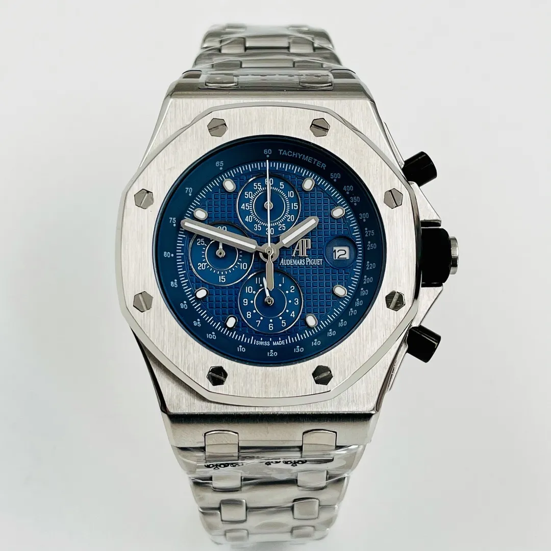 【Foreign Trade Import】💰1520! Audemars Piguet Royal Oak Offshore Series Mirrored Sapphire Glass Case Size 42.7mm Thickness 14.1mm Stainless Steel Strap with AP Original Buckle Equipped with a Replica Original Imported Chronograph Quartz Movement Octagonal Brushed Steel Case with Mesh Surface Super High Quality in the Market Super A Workmanship Cold Domineering A Different Tough Guy
