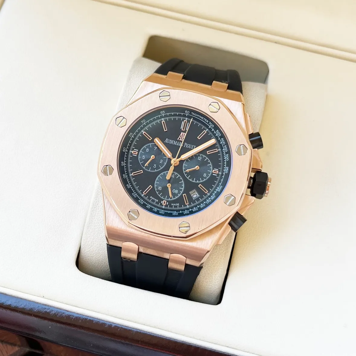 【Customized all-in-one machine】💰1920! Audemars Piguet-AP men's watch equipped with fully automatic imported 9015 all-in-one mechanical movement, sapphire mirror, 316L stainless steel case, natural rubber strap, business casual, elegant and refined, size: diameter 44mm, thickness 15mm